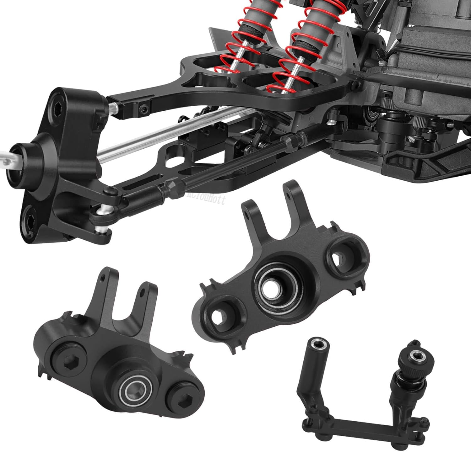 RC Alloy Suspension Arms&Steering Block Knuckle Arm&Shock Tower&Drive Shaft Axles&Push Rod Links&Steering Bellcranks Upgrades Part for 1/10 T-Maxx/E-Maxx,Driveshafts Hops Up,Black