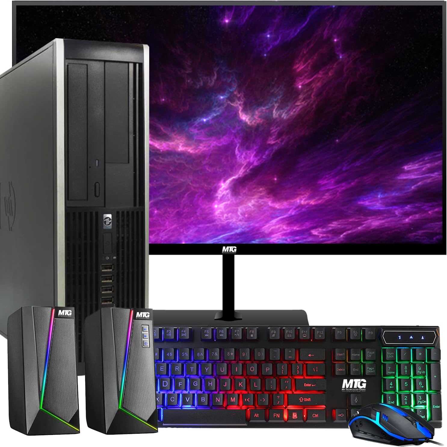 HP Elite Desktop Computer PC, 3.1 GHz, Intel Core i5, 16GB, RAM, 1TB HDD, New 22 inch LED Monitor, RGB Speaker and Keyboard Mouse, WiFi, Windows 11 (Renewed)