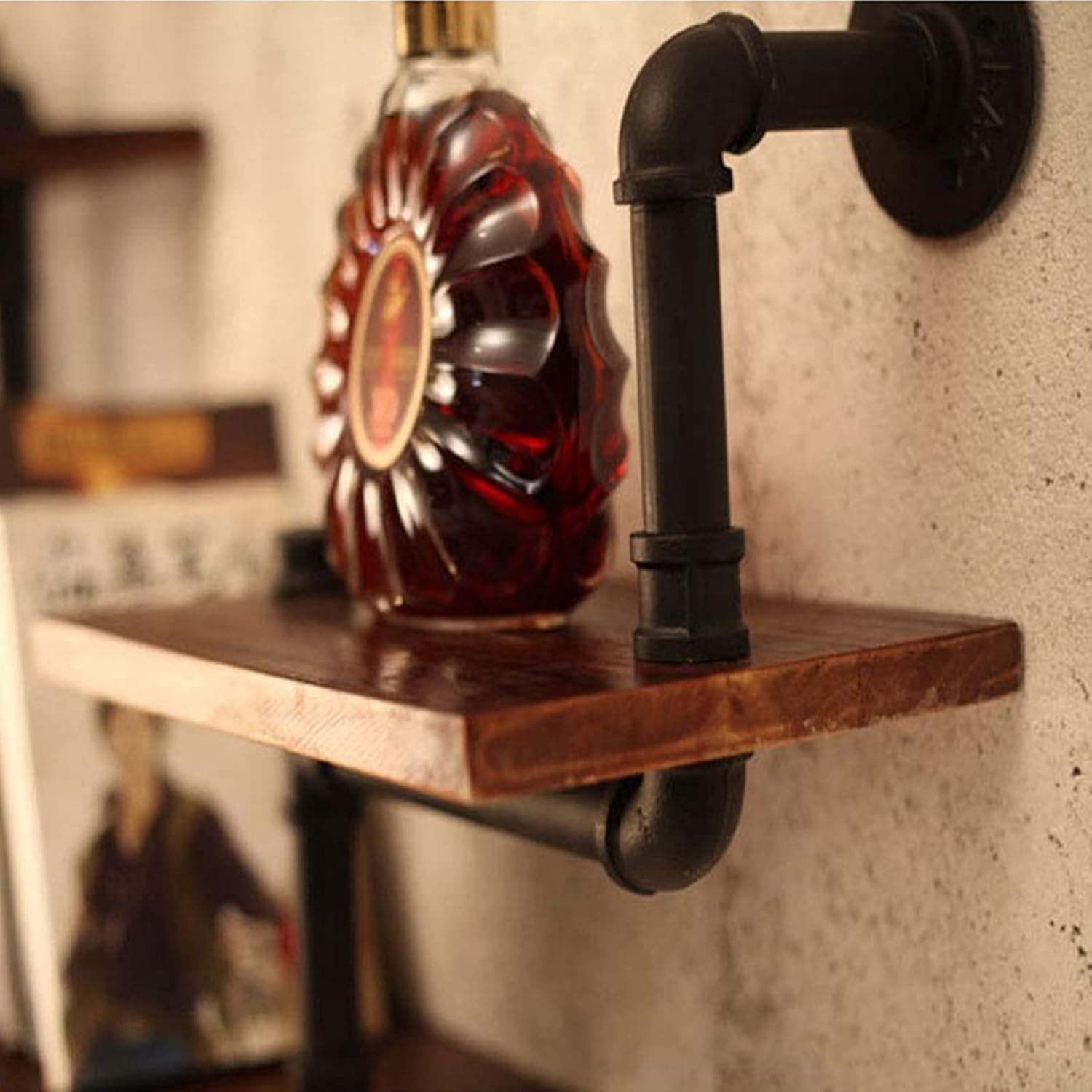 XLTFUC Industrial Pipe Shelves,Wall Mounted Metal Pipe Wood Shelf, Rustic Pipe Ladder Bookshelf Bookcase,DIY Open Pipe Shelving