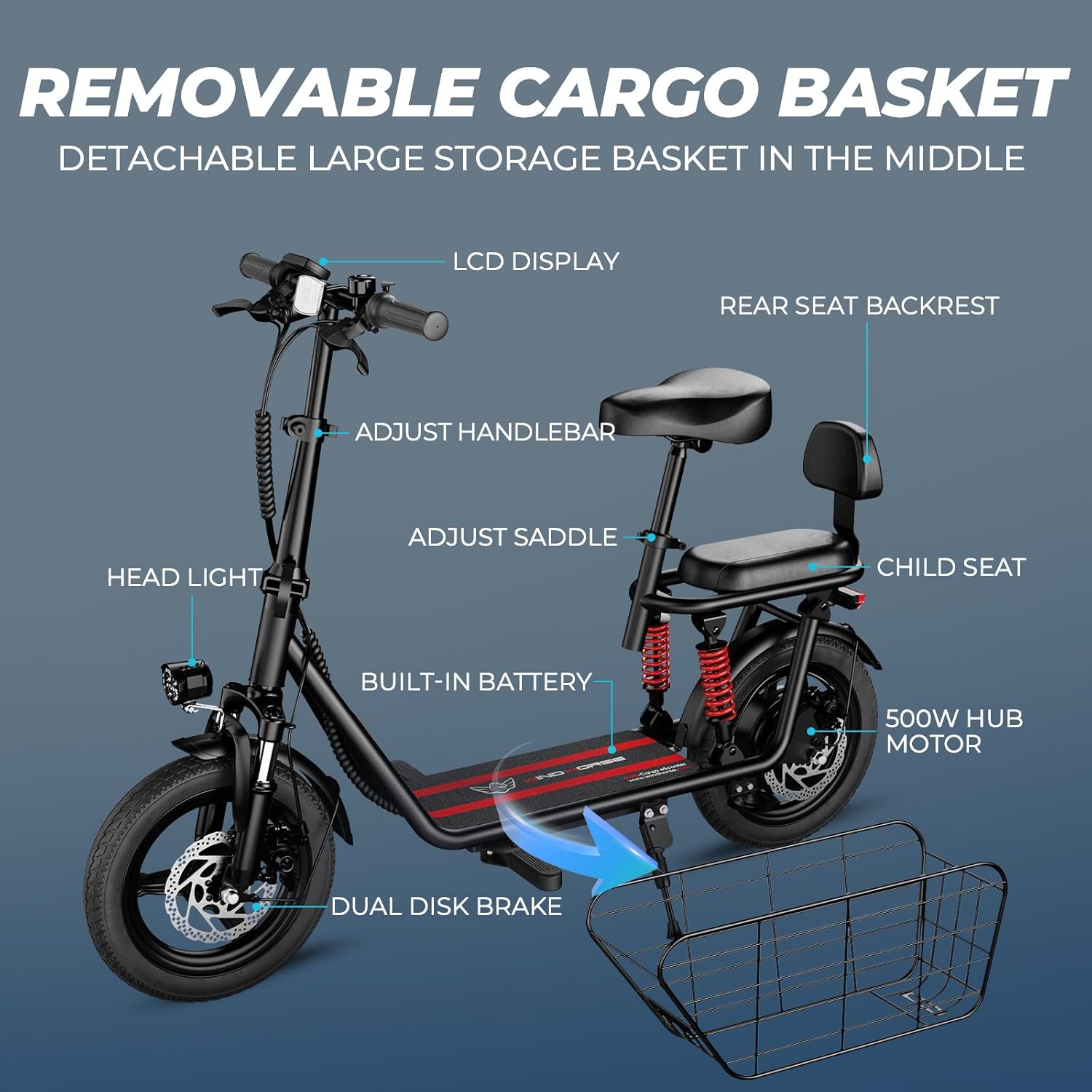 850W/ 819W Peak Electric Scooter with Seat, 20MPH & 25/40 Miles Range, Dual Suspension, Cruise Control, 14