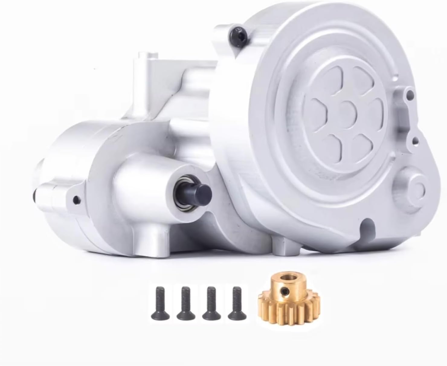 RC Gearboxes For Axial RBX10 For Ryft 1/10 Complete Metal Gearbox Transmission Box With Gear RC Crawler Car Upgrade Parts With 17T Pinion Brass(Silver)