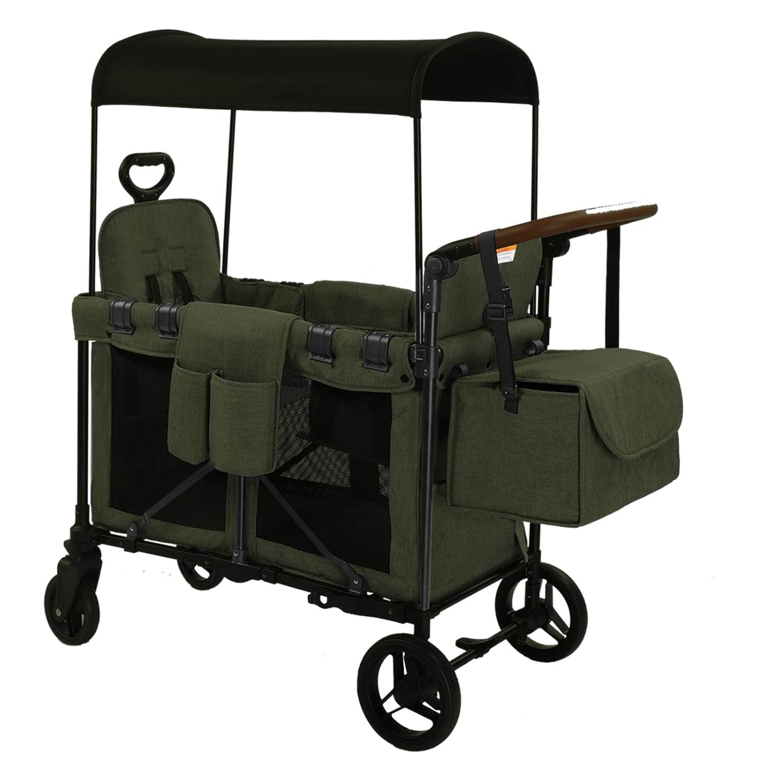 Wagon Stroller for 2 Kids, Foldable All-Terrain Wagon for Kids with Canopy, Adjustable Push and Pull Handles,Convertible High Seat & Organizer, 5 Point Harness