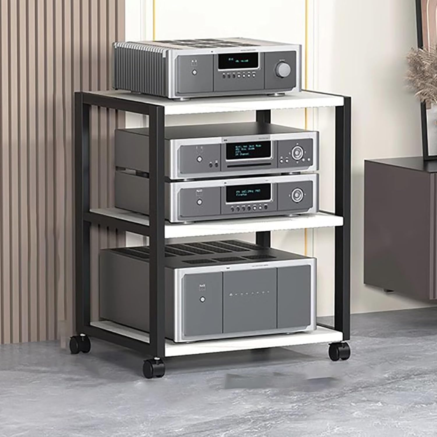 Elitix 1 2 3 4 5 Tier Heavy Duty Av Media Stand with Wheels Rustic