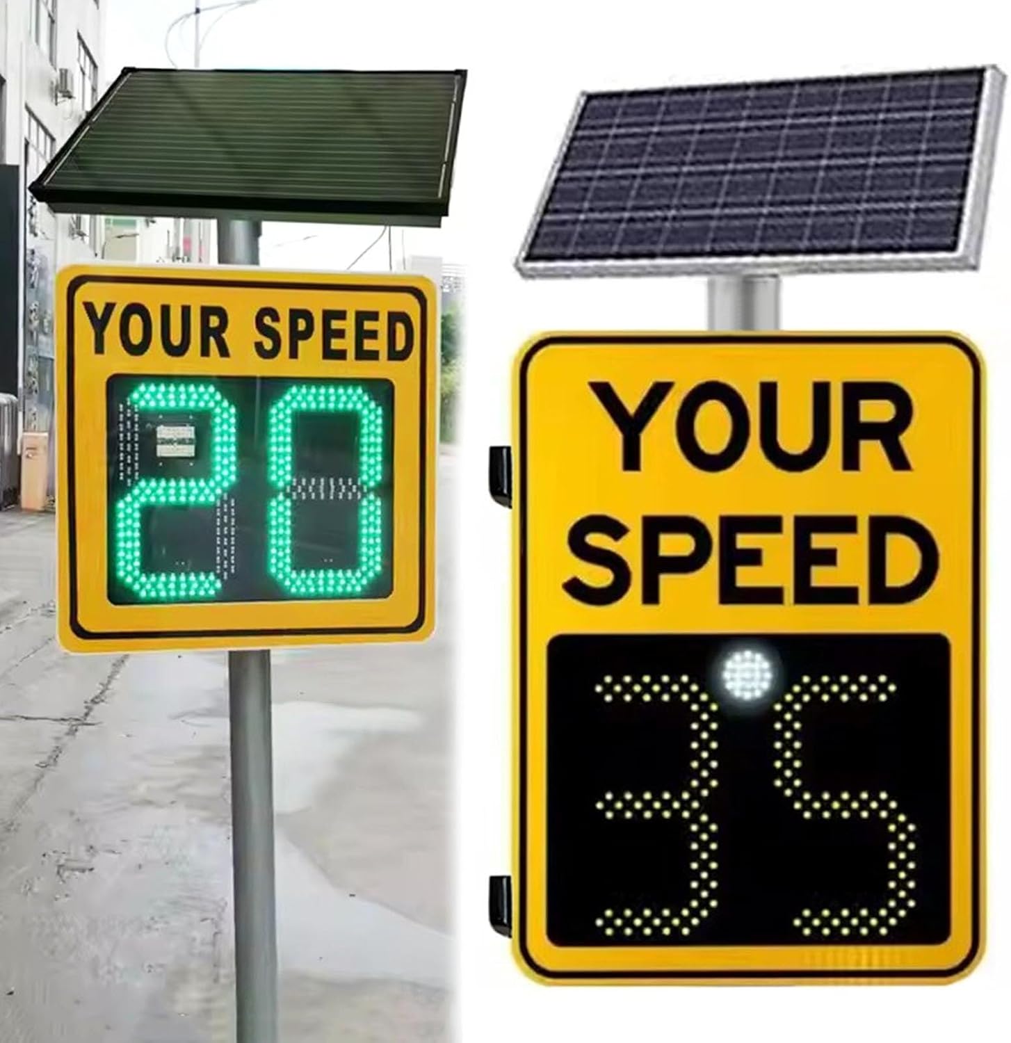 Reflective Aluminum Speed Limit Sign, Solar Powered Display Radar Traffic, LED Warning for Streets or Schools, Weatherproof(Yellow,60 * 90cm)