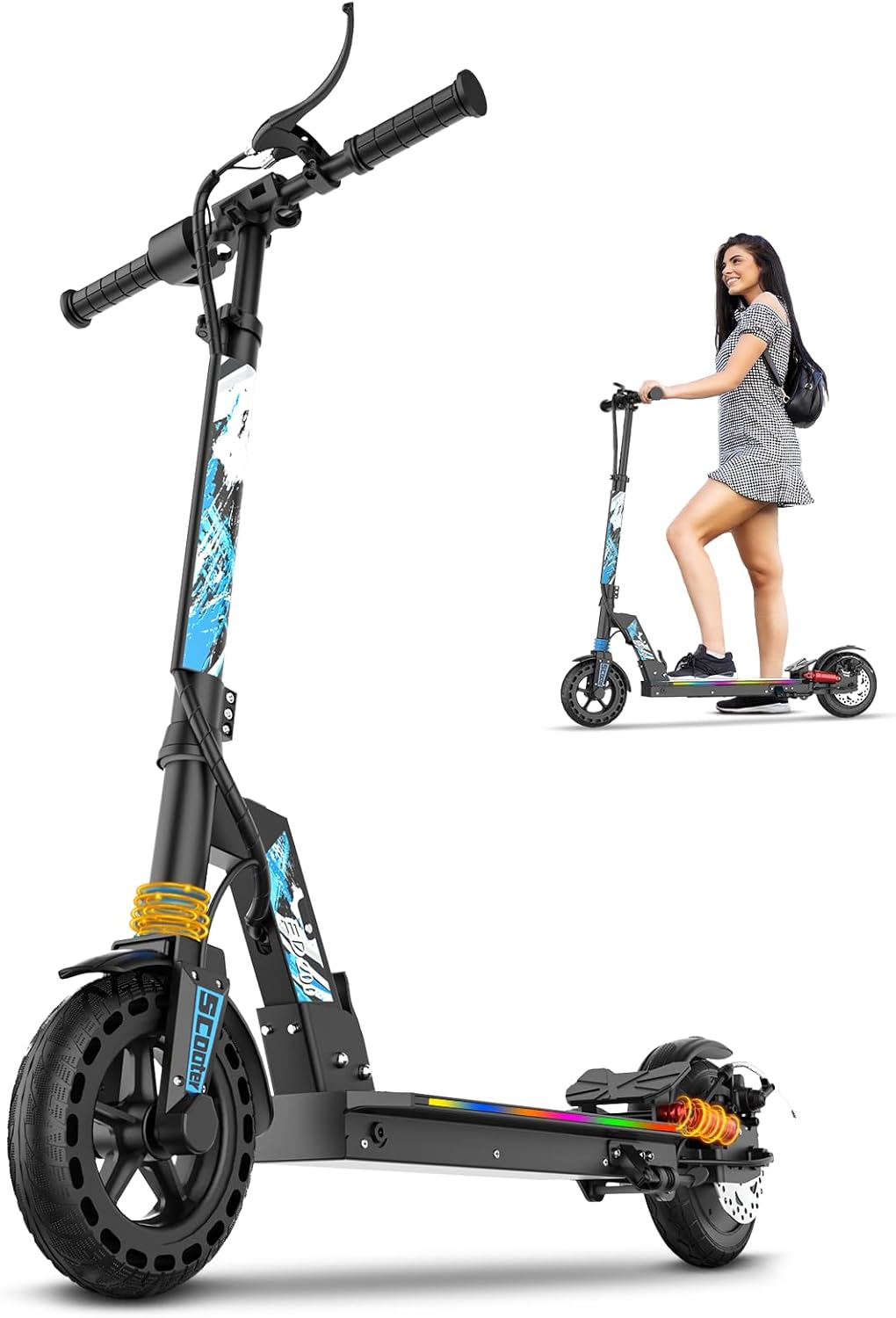 Electric Scooter for Adults, Teens& Big Kids with Dual Suspension, 350W Motor Up to 19Mph & 18 Miles, Maintenance-Free Honeycomb Tires, Smooth Commuting Escooter with Dual Braking & LCD Display