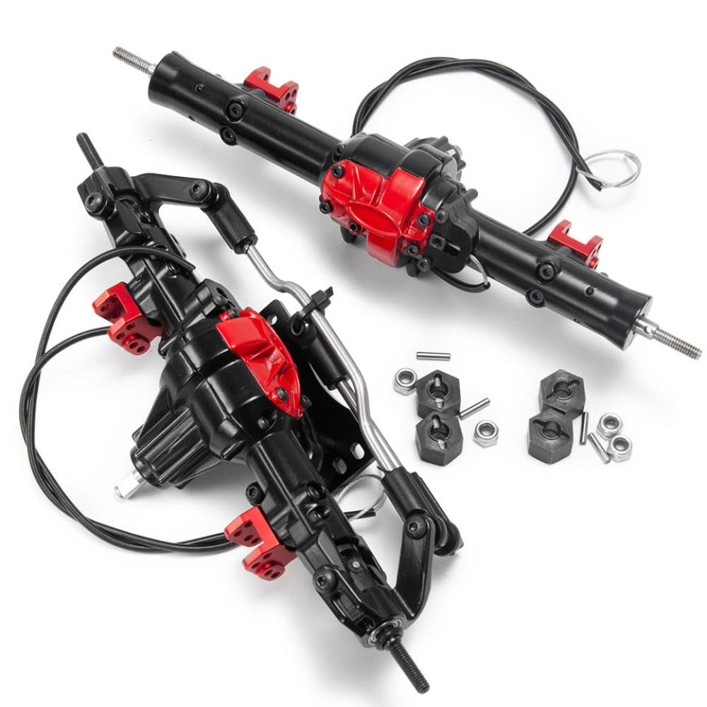 YEAHRUN Aluminium Front and Rear Axle with Differential Lock Compatible with 1 10 Scale RC Rock Crawler Cars TF2 Upgrade Parts Compatible with Off Road Remote Control Vehicles(Front and Rear)