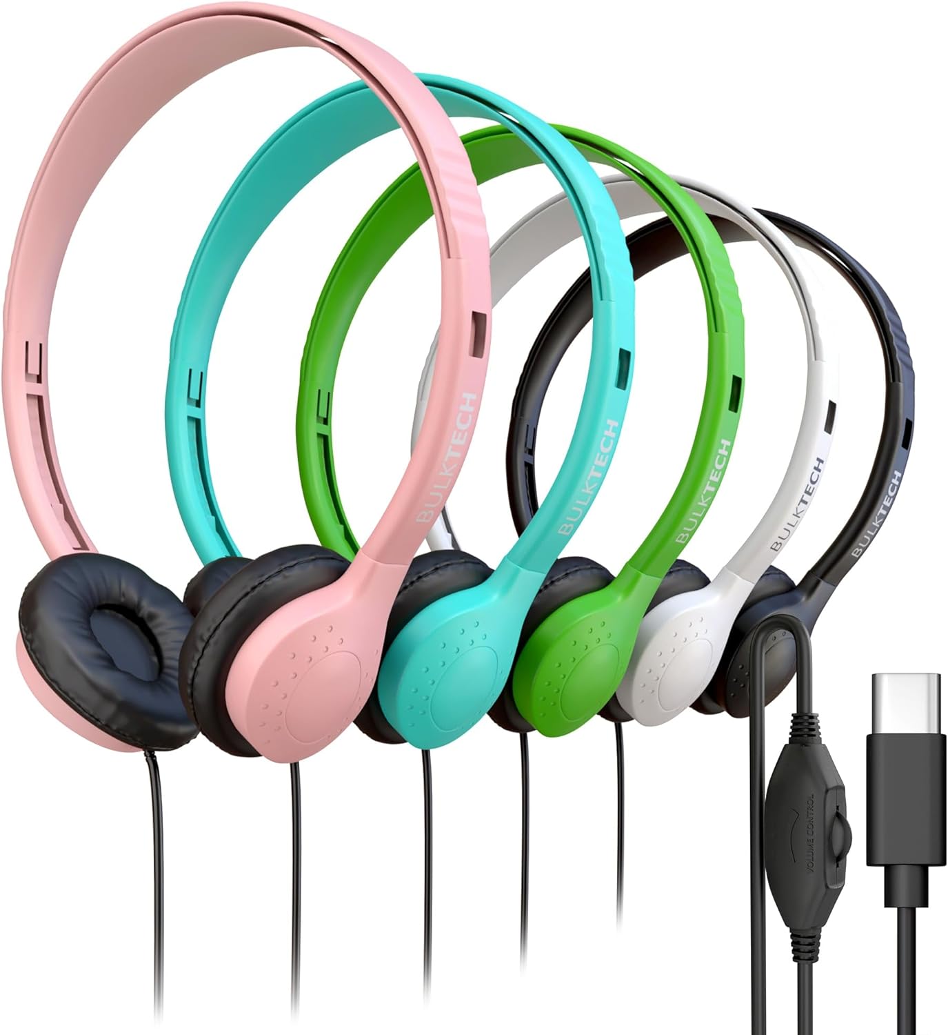 1000 Pack Bulk Wired Headphones, Leather, USB-C, On-Ear, Volume Control, Compatible with Phone, Tablet, Laptop, PC for School, Class, Meeting, Conference, Test, Mix