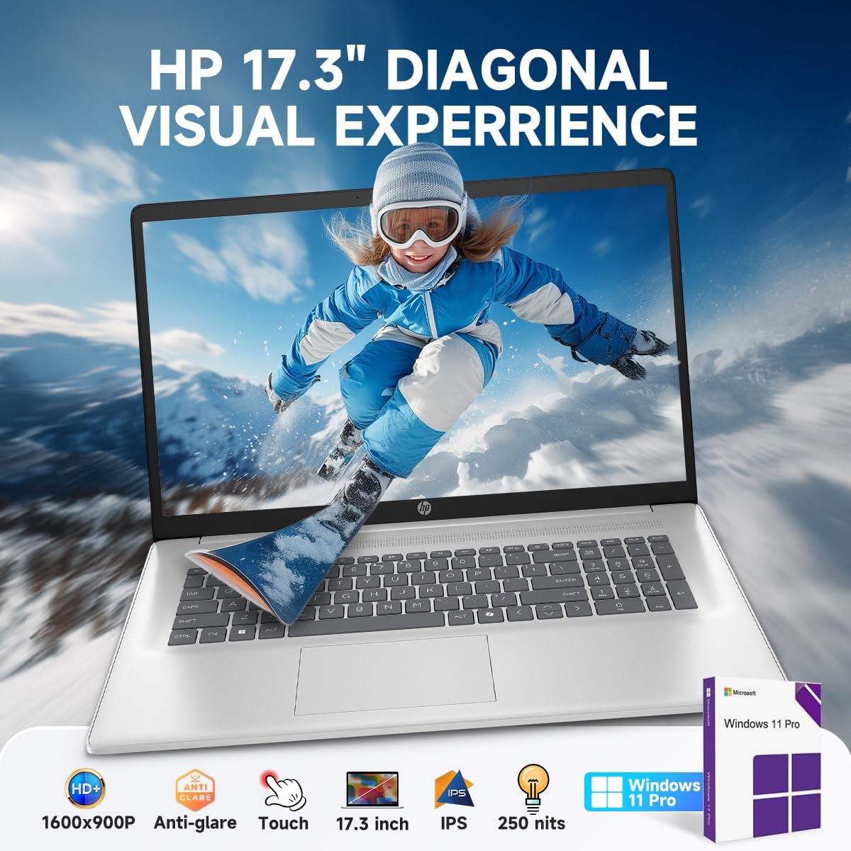 HP 17inch Touchscreen Business Laptop - Intel 12-Core Ultra 7 255U(up to 5.2 GHz), 64GB DDR5, 2TB SSD, Copilot AI, 12 NPU Tops, 17.3