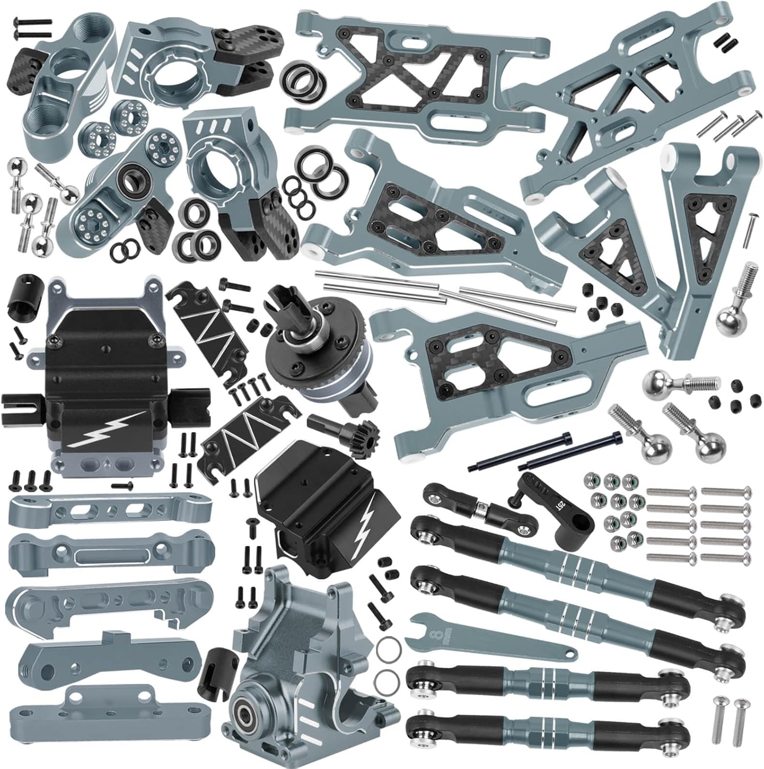 RC Suspension A Arms&Steering Blocks Axle Carriers&Gearbox Case w/43T/13T Diff Gear Mount&Camber Links Upgrades Part for 1/8 Typhon 6s BLX,1/7 Felony Infraction 6S BLX Limitless,Titanium