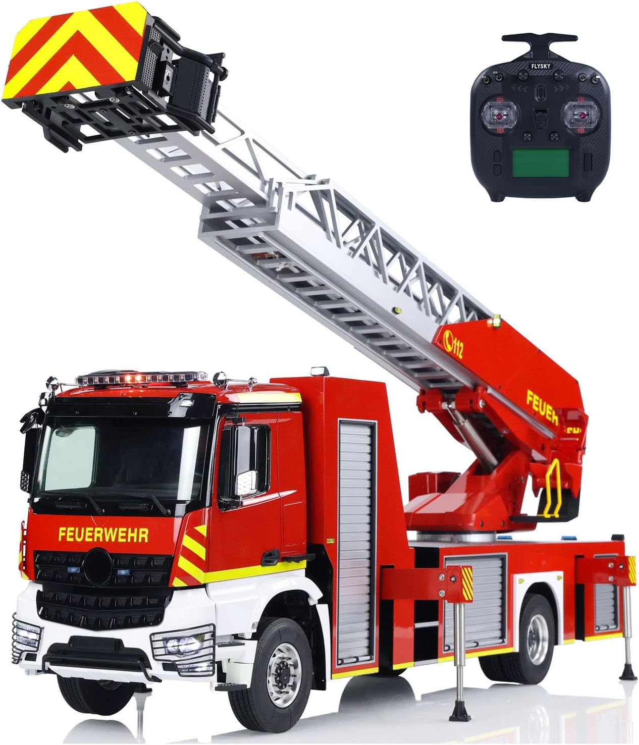 1/14 4X2 Metal Chassis Electric Lift Ladder Truck RC Fire Truck Two-Speed Transmission Differential Lock Light Sound System Hobby Grade Model for Ages 14+