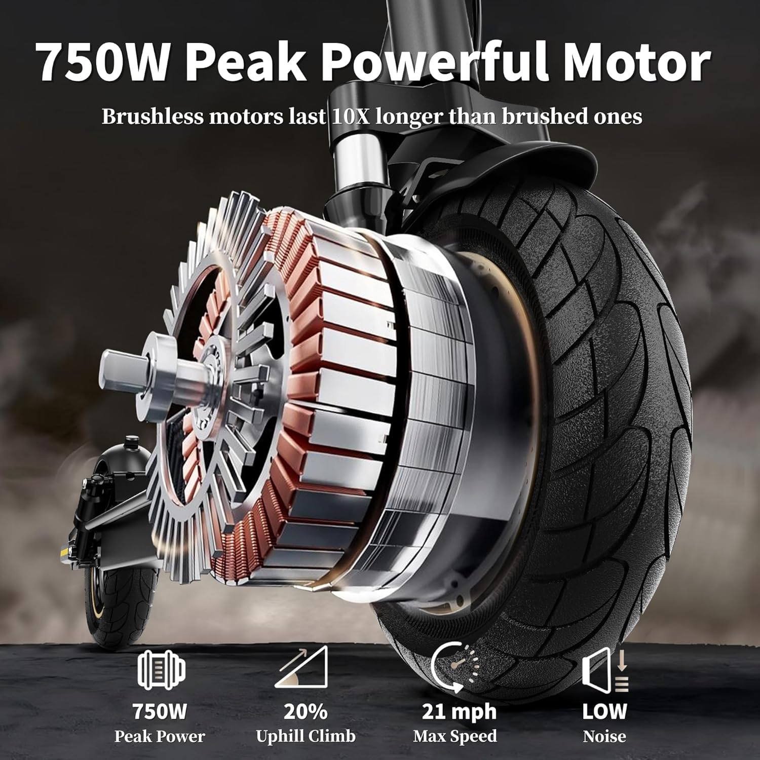 Electric Scooter, 10'' Soild Tires, 750W Motor, Dual Suspension, 21 MPH Top Speed, 25-30 Miles Long Range, Dual Braking, Max Load 264 lbs, Folding, Commuting, E Scooter for Adults Teens