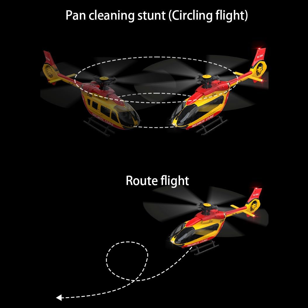 C190 H145 6CH Remote Control Helicopter Aircraft for Adults Beginners RC Heli Single Rotor No Ailerons Maintain Altitude Hover/Optical Flow Positioning RTF 335MM (Yellow 2-Battery)