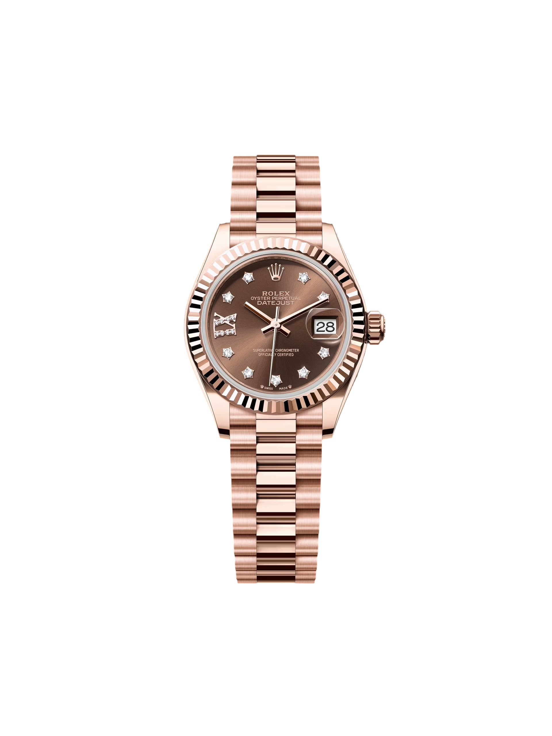 【Super Clone】ROLEX Lady-Datejust 28mm 279175 Chocolate Diamond-Set Dial President Everose Gold