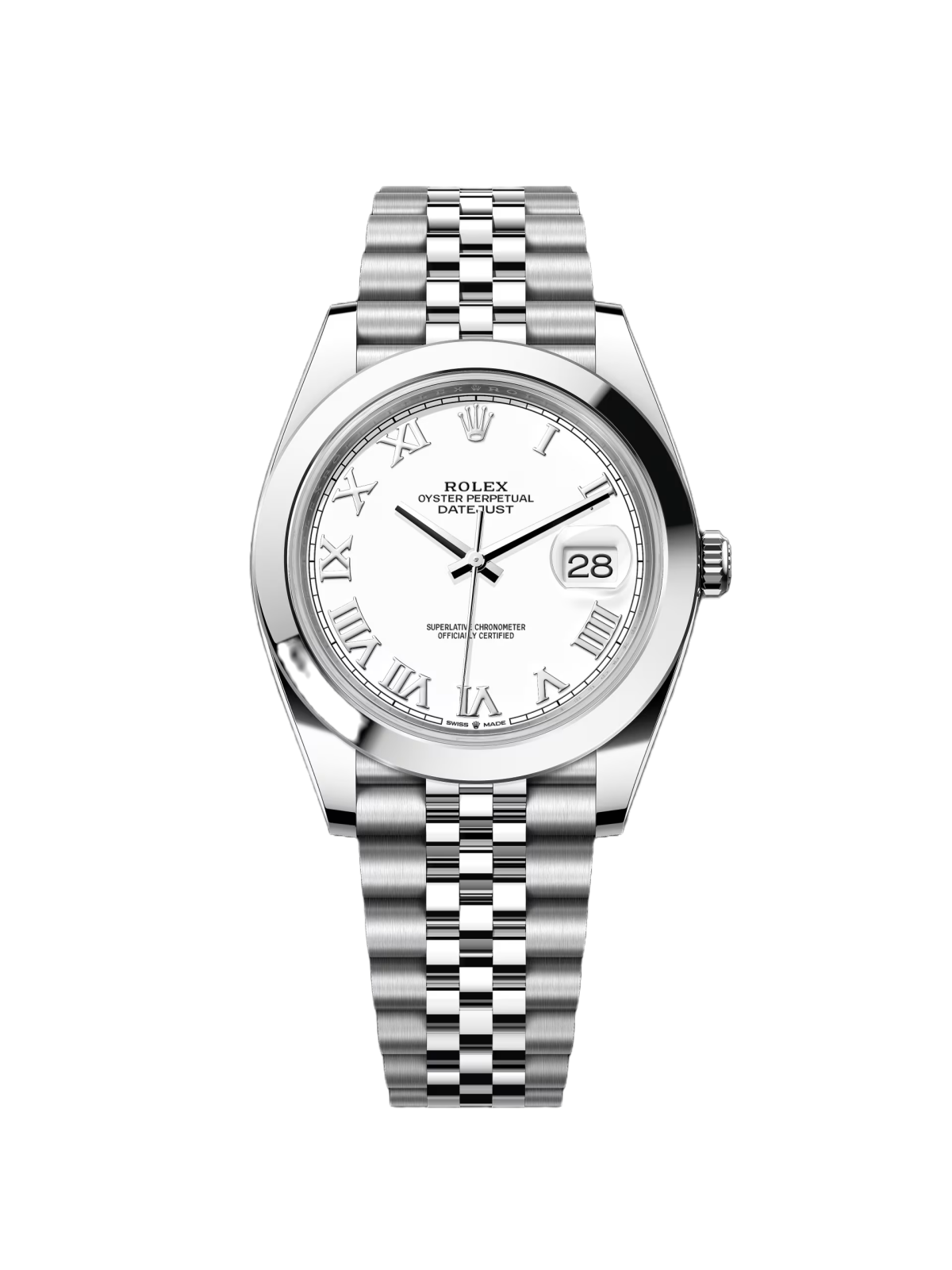 【Super Clone】ROLEX Datejust 41mm Smooth Bezel White Roman Dial Jubilee - 126300