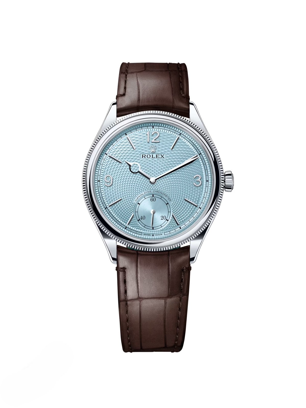 【Super Clone】ROLEX 1908 Platinum Ice Blue Dial Brown Alligator Strap - 52506-0002