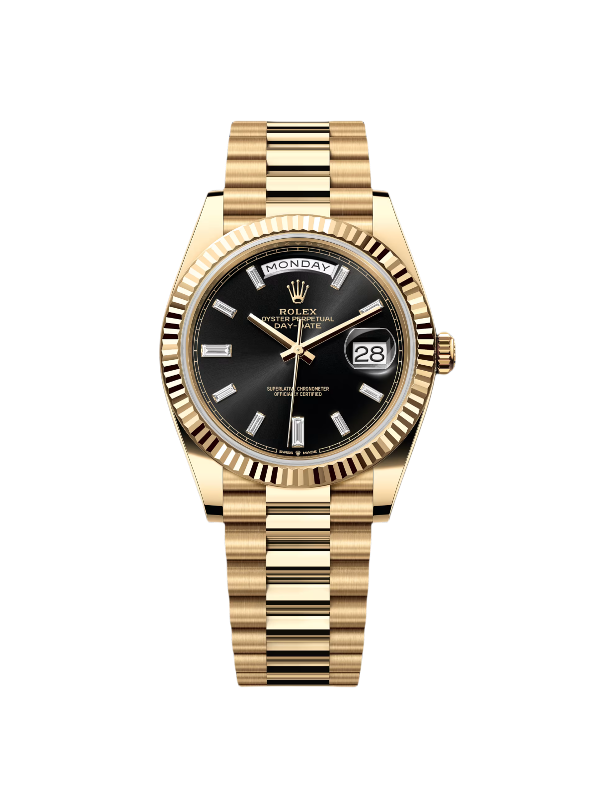 【Super Clone】ROLEX  Yellow Gold President Day Date 40mm Black Diamond Baguette Dial - 228238