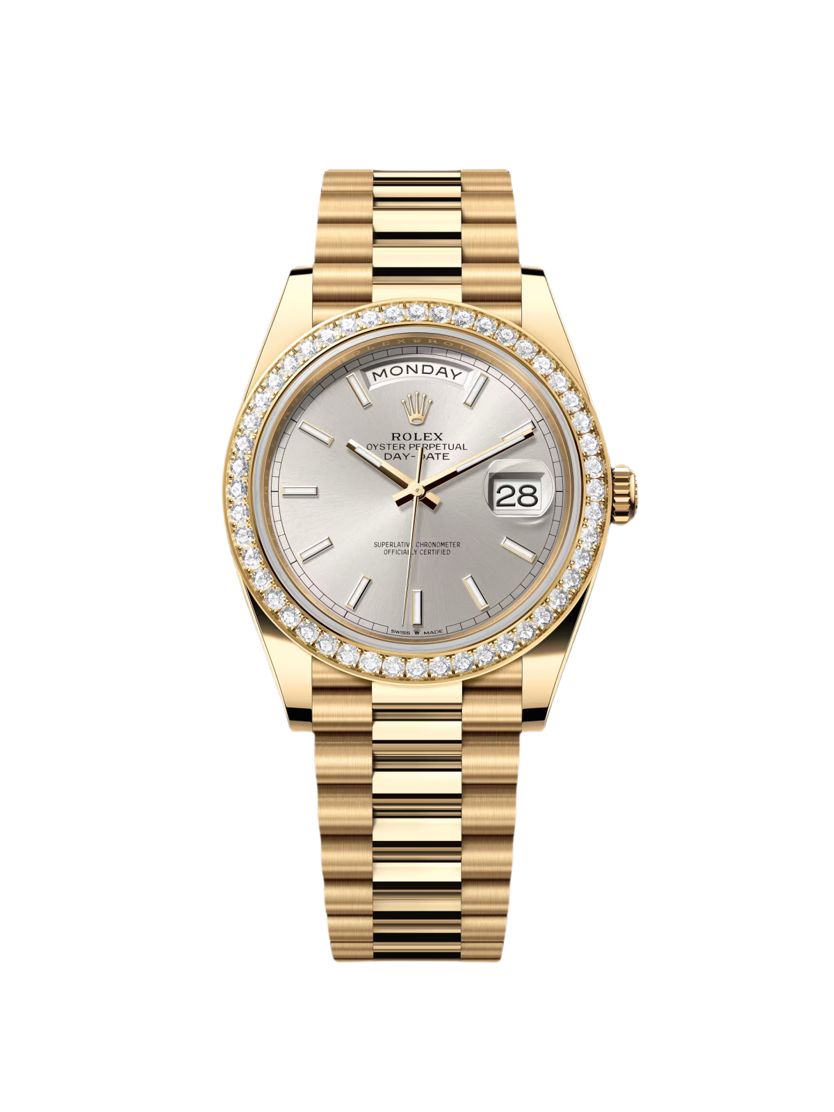 【Super Clone】ROLEX Day-Date 40mm Champaign Dial and Diamond Bezel Yellow Gold President Bracelet 228348RBR-0008