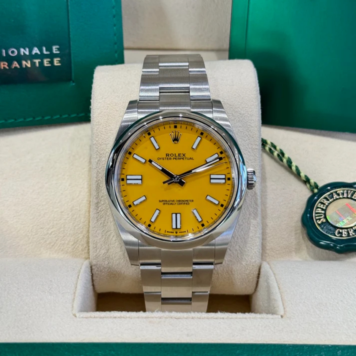 【Super Clone】ROLEX Oyster Perpetual 36mm 126000-0004 Yellow Dial Stainless Steel Oyster Bracelet