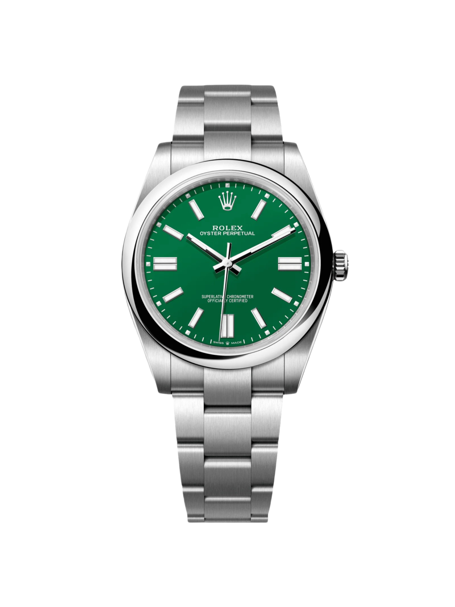 【Super Clone】ROLEX Oyster Perpetual 41mm 124300-0005 Green Index Dial & Smooth Bezel Oyster Bracelet Men’s Watch
