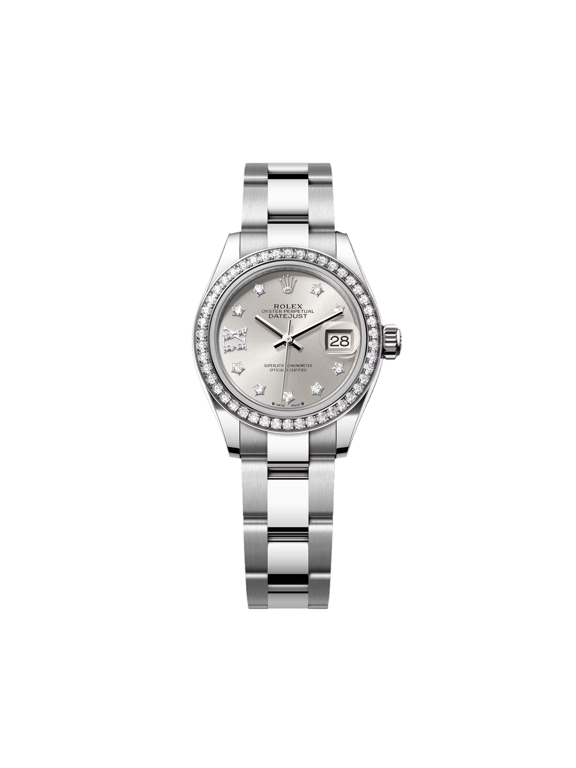 【Super Clone】ROLEX Lady-Datejust 28mm 279384RBR Silver Diamond Dial & Diamond Bezel, Stainless Steel Jubilee Bracelet Women's Watch