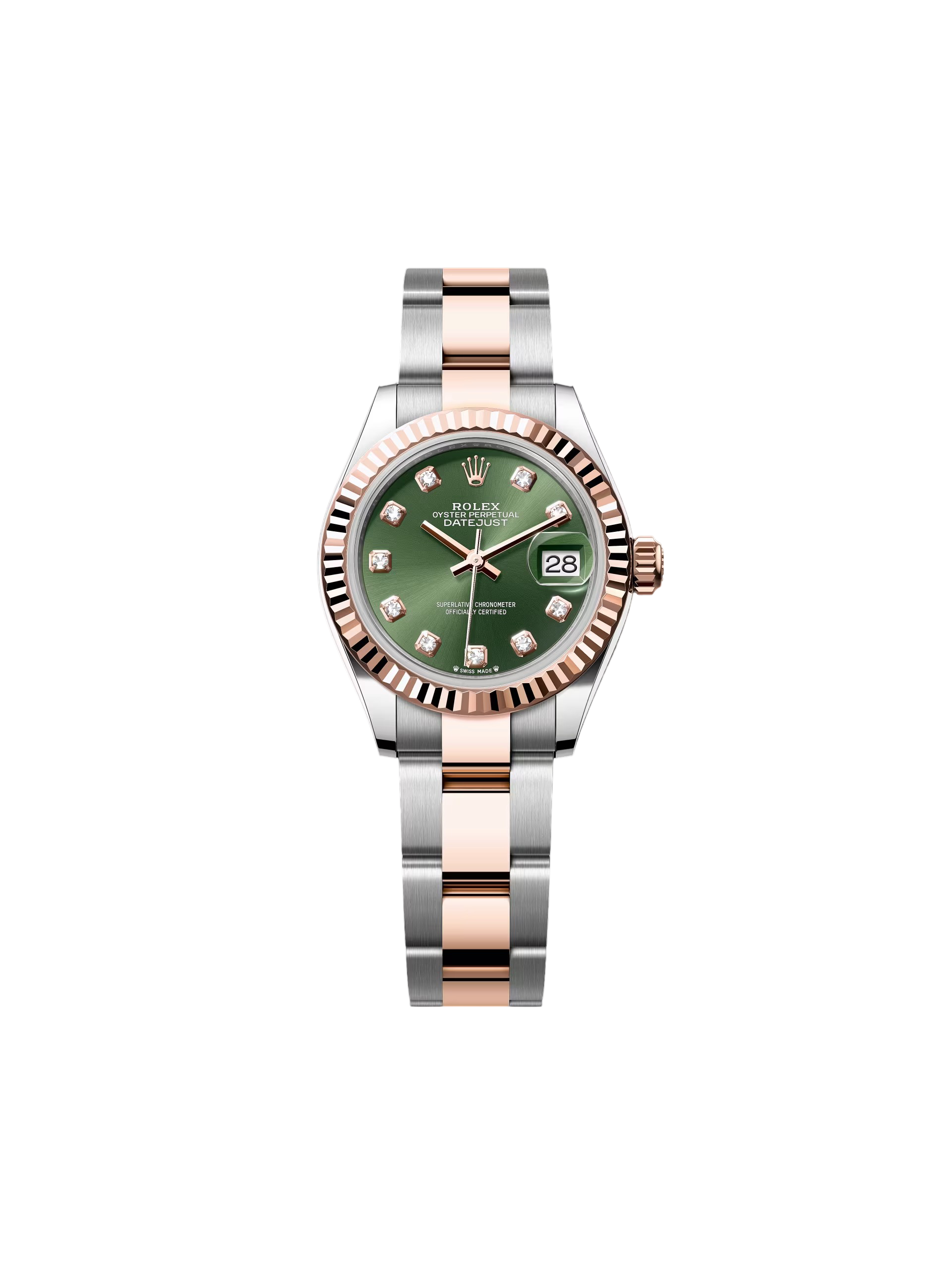 【Super Clone】ROLEX Lady-Datejust 28mm 279171 Green Diamond Oyster Stainless Steel and Rose Gold