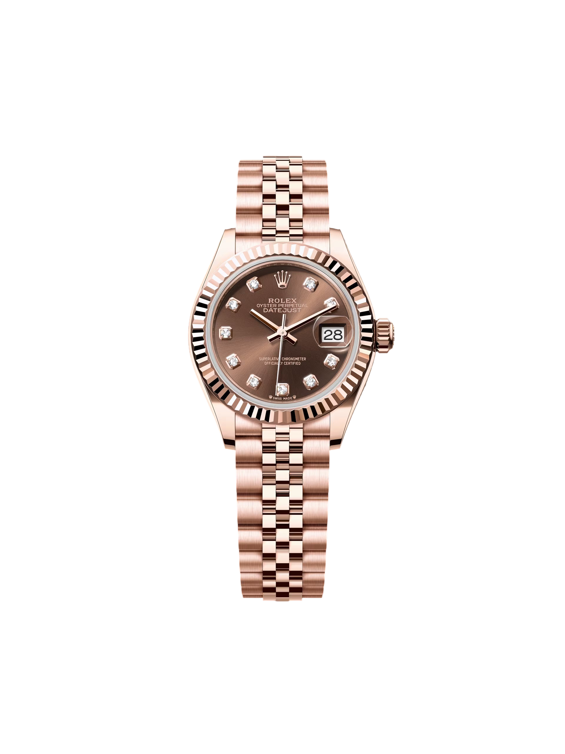 【Super Clone】ROLEX Lady-Datejust 28mm 279175 Chocolate Diamond-Set Dial President Everose Gold
