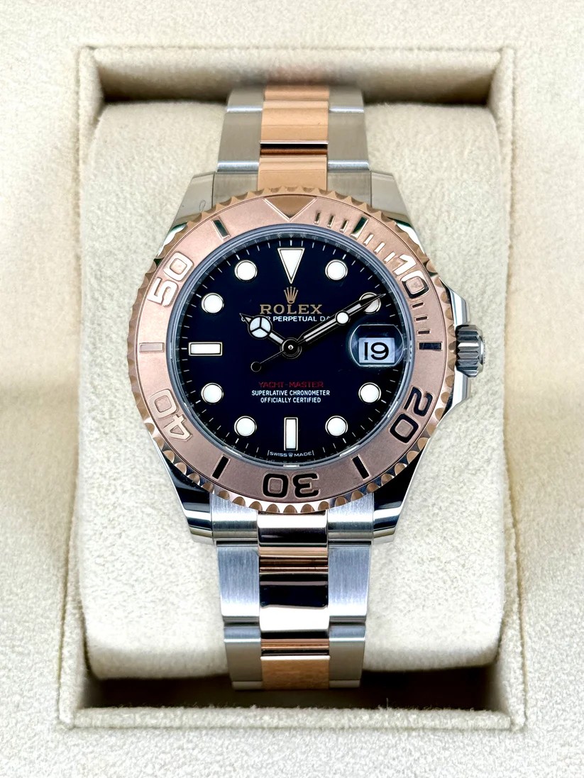 【Super Clone】ROLEX Yacht-Master 37mm Steel and Everose Gold Watch - Black Dial - Oyster Bracelet 268621