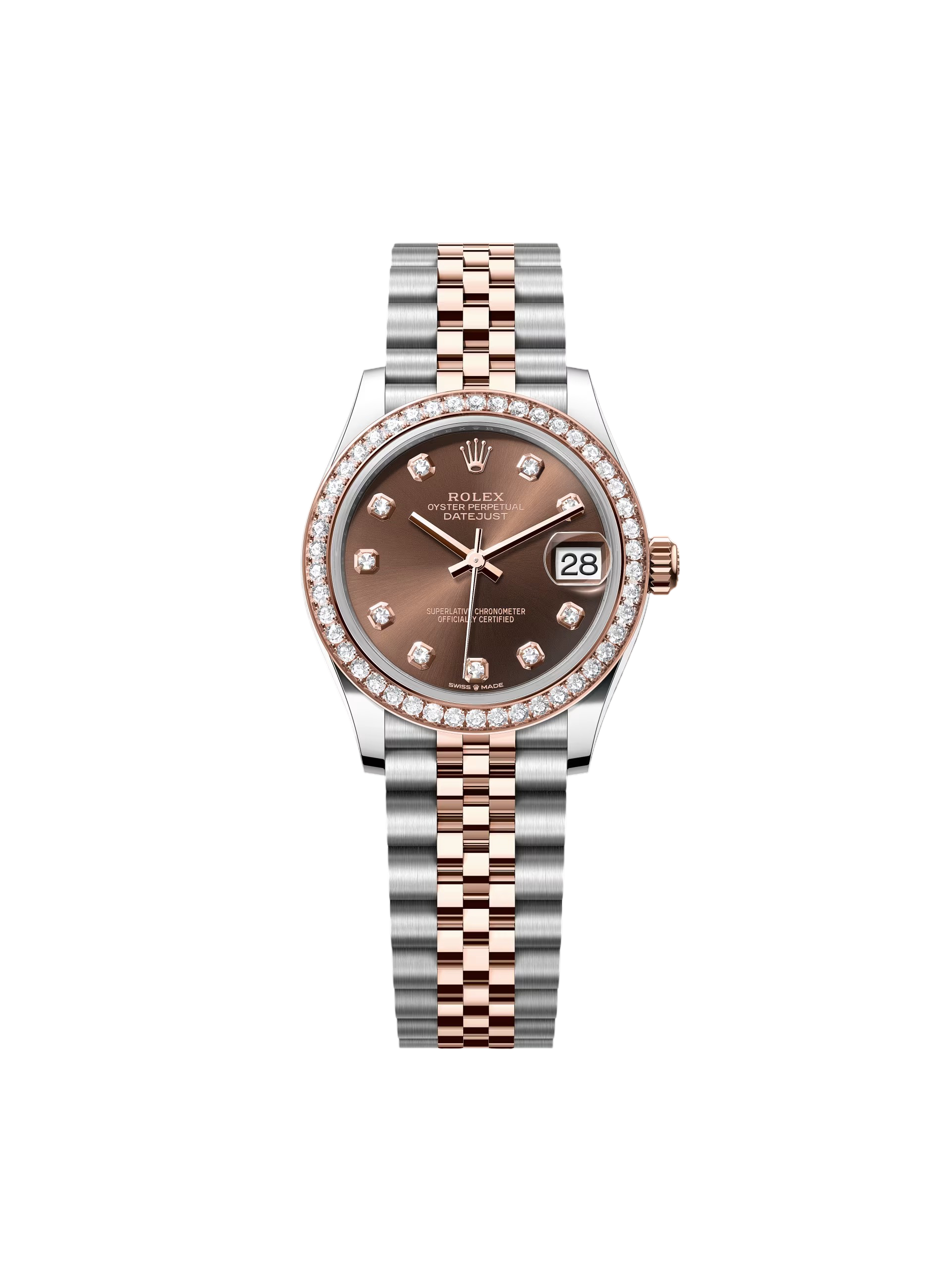 【Super Clone】ROLEX Datejust m278381-0027/0028 Chocolate Diamond 31mm Dial Diamond-Set Bezel and Oyster Bracelet Watch