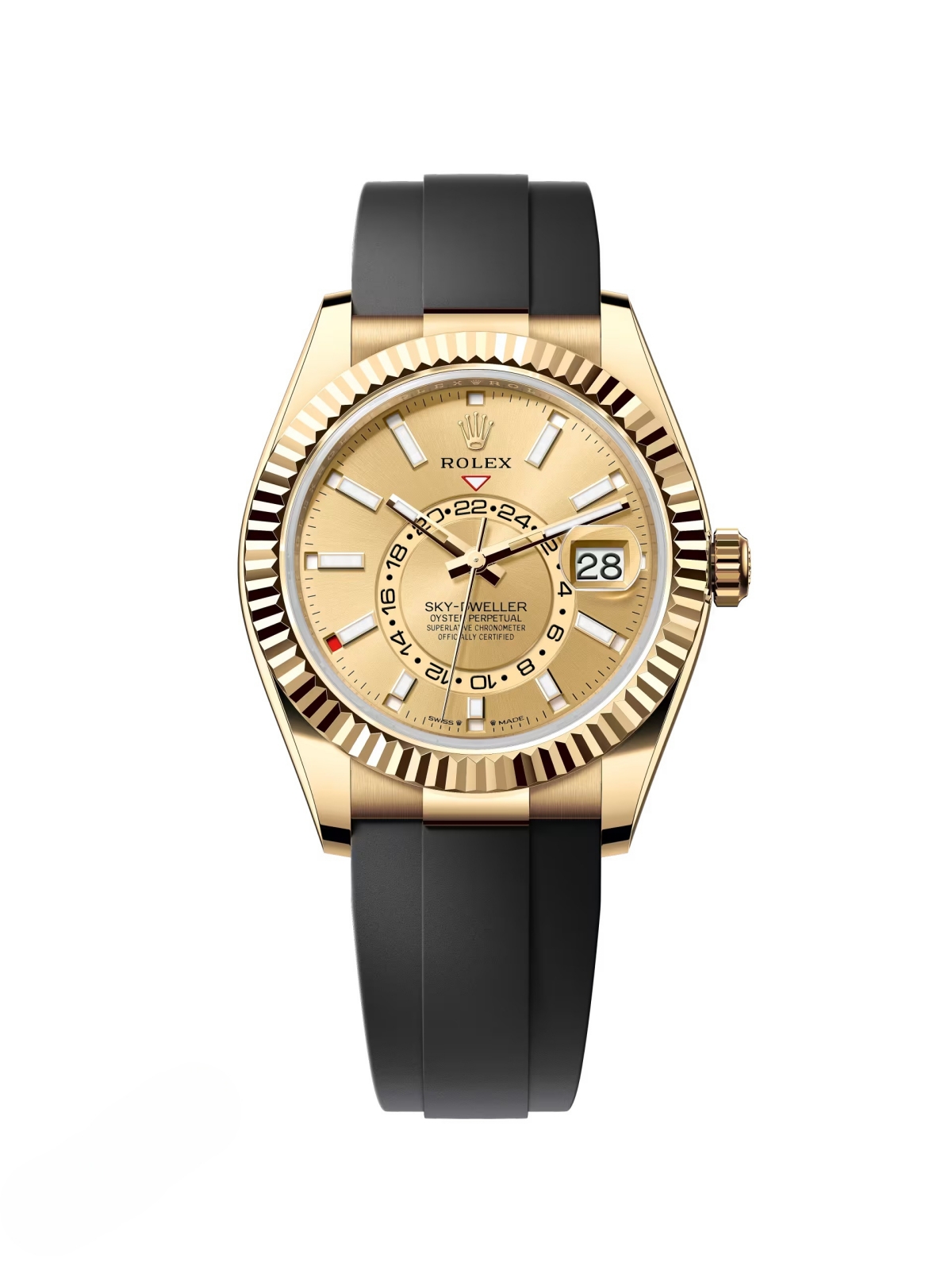 【Super Clone】ROLEX Sky-Dweller 42mm Yellow Gold Champagne Dial Oysterflex - 336238