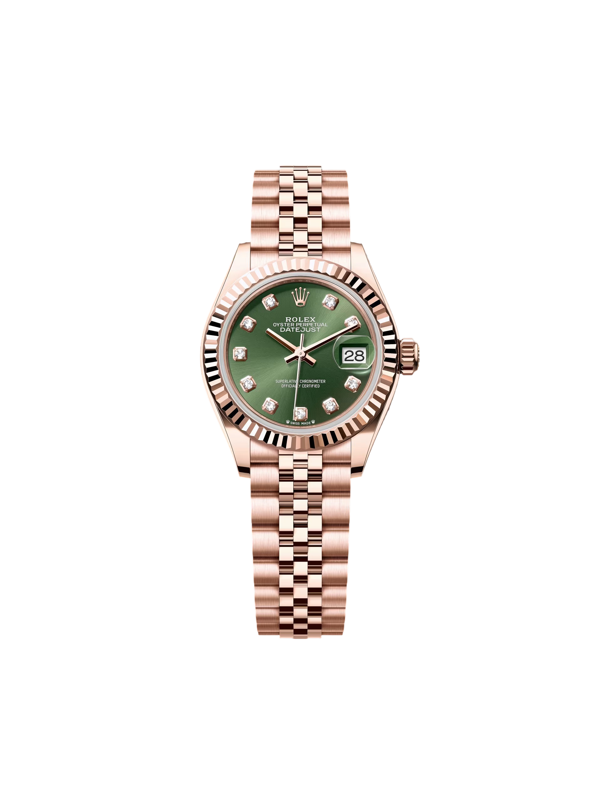 【Super Clone】ROLEX Lady-Datejust 28mm 279175 Green Diamond-Set Dial President Everose Gold