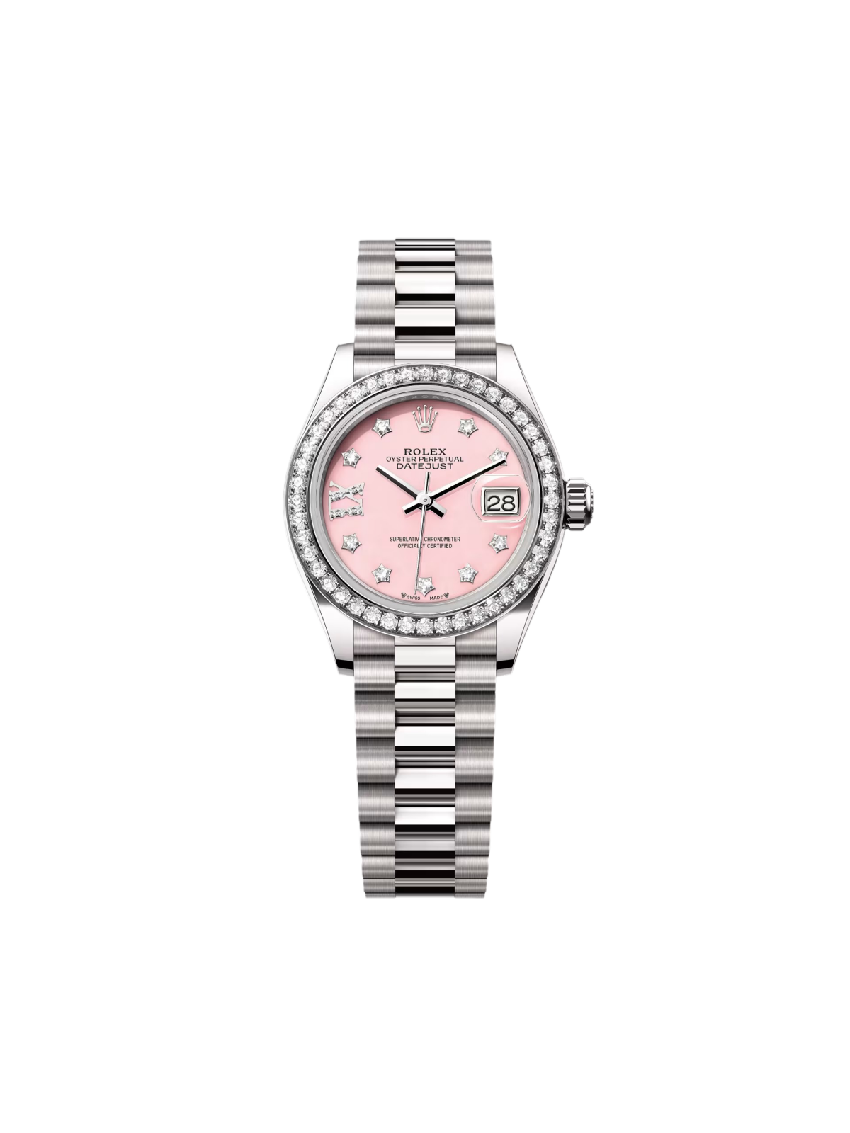 【Super Clone】ROLEX Lady-Datejust 28mm 279139RBR Pink Opal Diamond Dial and Diamond Bezel White Gold Bracelet