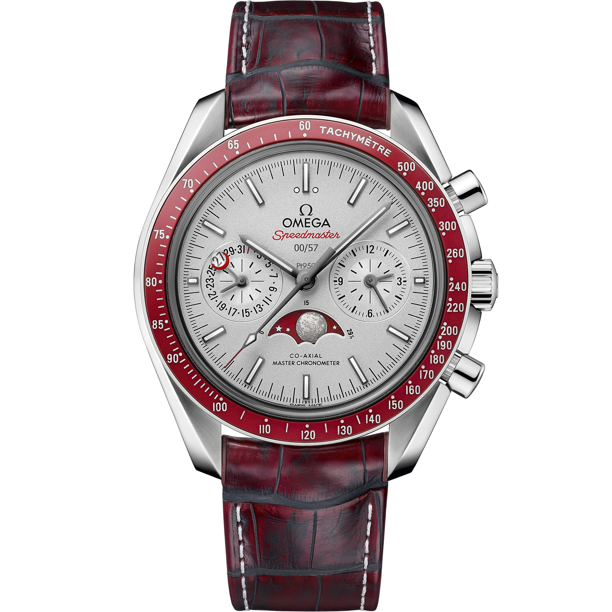 Speedmaster MoonPhase 44.25 mm platinum leather strap