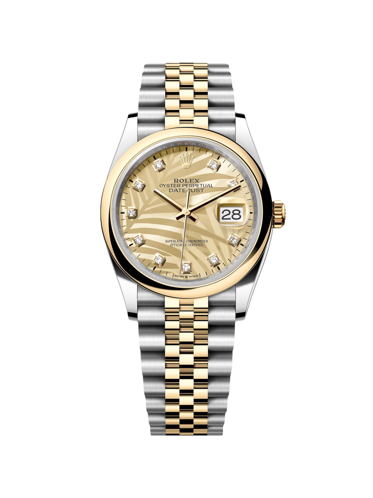 【Super Clone】ROLEX  Datejust 36mm 126203 Golden Palm Dial Domed Bezel Oyster Bracelet