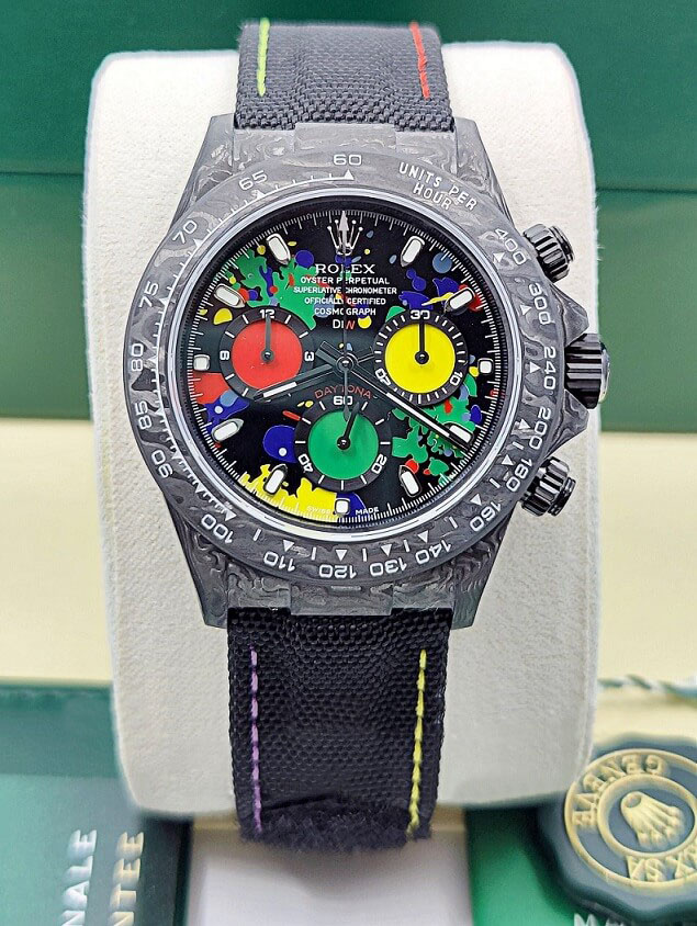 【Super Clone】ROLEX Cosmograph Daytona DIW Carbon Motley Multicolour Dial Super Clone Swiss Replica Watch | Custom Made Limited Edition |