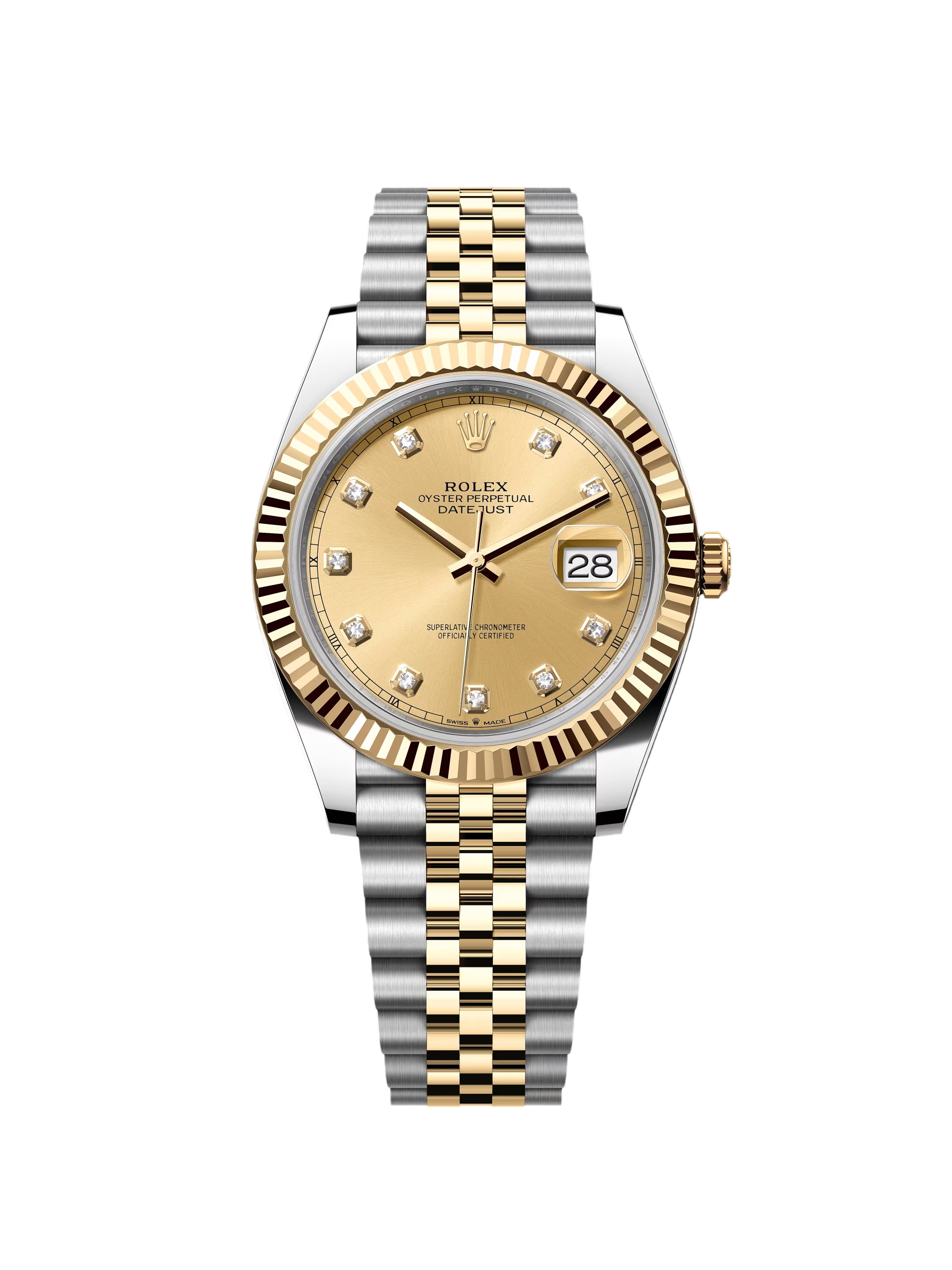 【Super Clone】ROLEX  Datejust 41mm Two-Tone Yellow Gold Fluted Bezel Champagne Diamond Dial Oyster - 126333