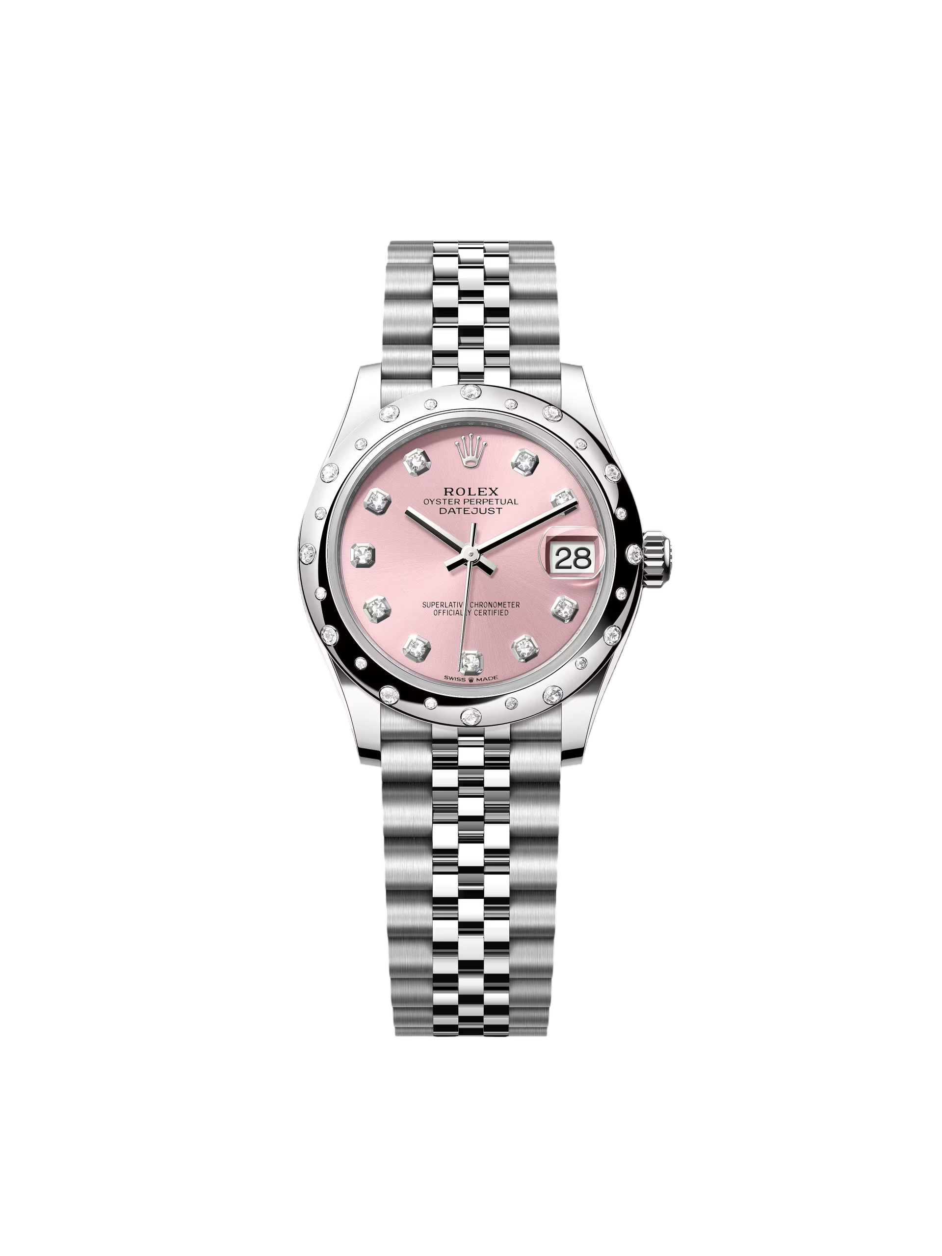 【Super Clone】ROLEX Datejust m278344-0033/0034 Pink Dial 31mm Domed Diamond Oyster Watch