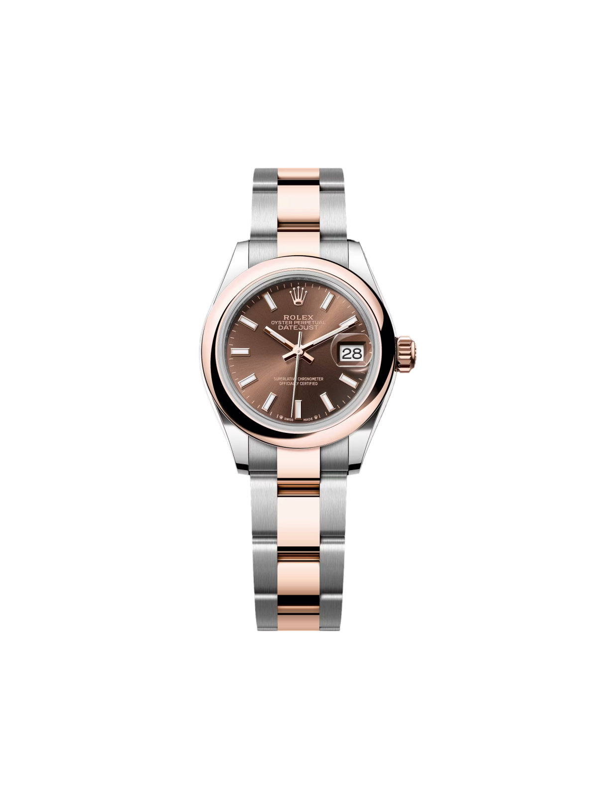【Super Clone】ROLEX Lady-Datejust 28mm  279161 Chocolate Stick Dial, Two Tone Stainless Steel & 18K Rose Gold Oyster Bracelet Women's Watch