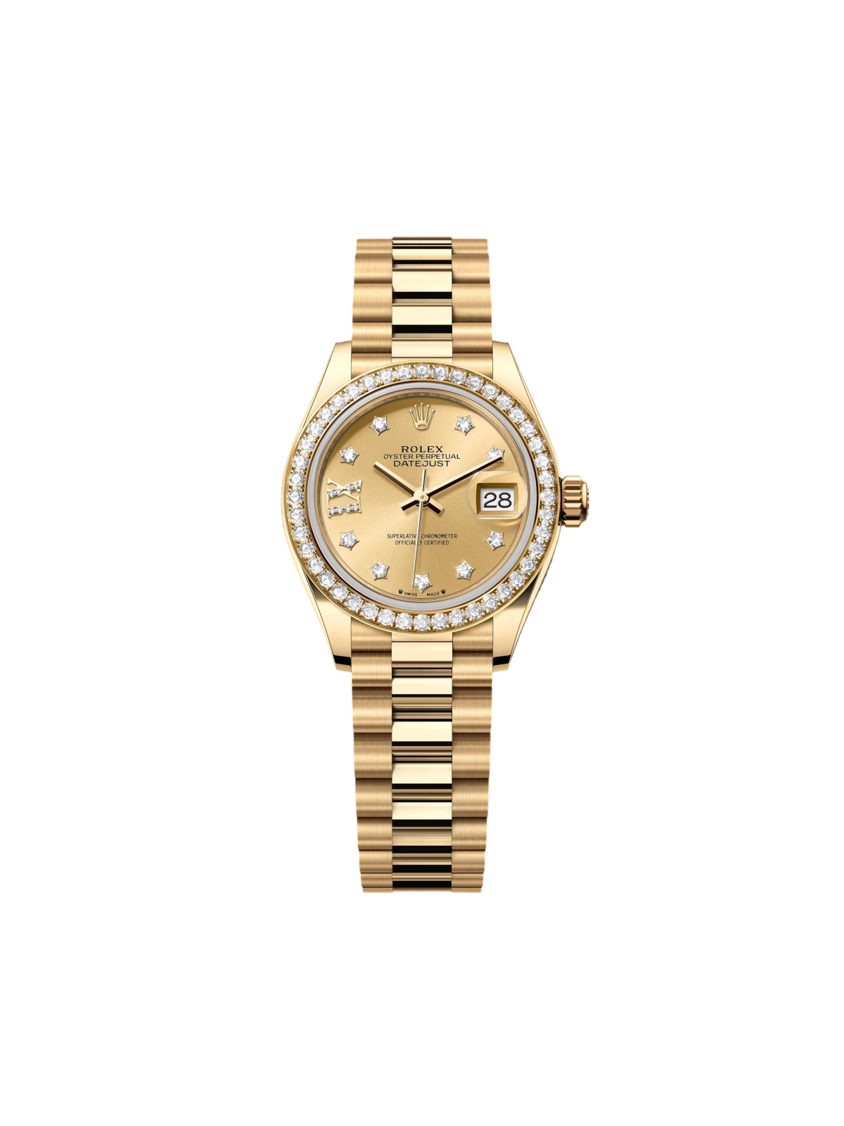 【Super Clone】ROLEX Lady-Datejust 28mm 279138RBR Champagne Diamond Dial and Diamond Bezel Yellow Gold Bracelet