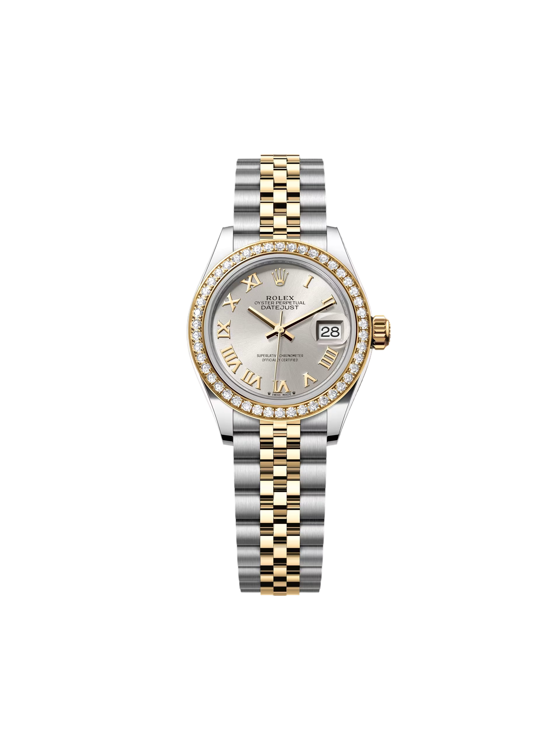 【Super Clone】ROLEX Lady-Datejust 28mm 279383RBR Silver Roman Dial Yellow Rolesor Oyster Bracelet