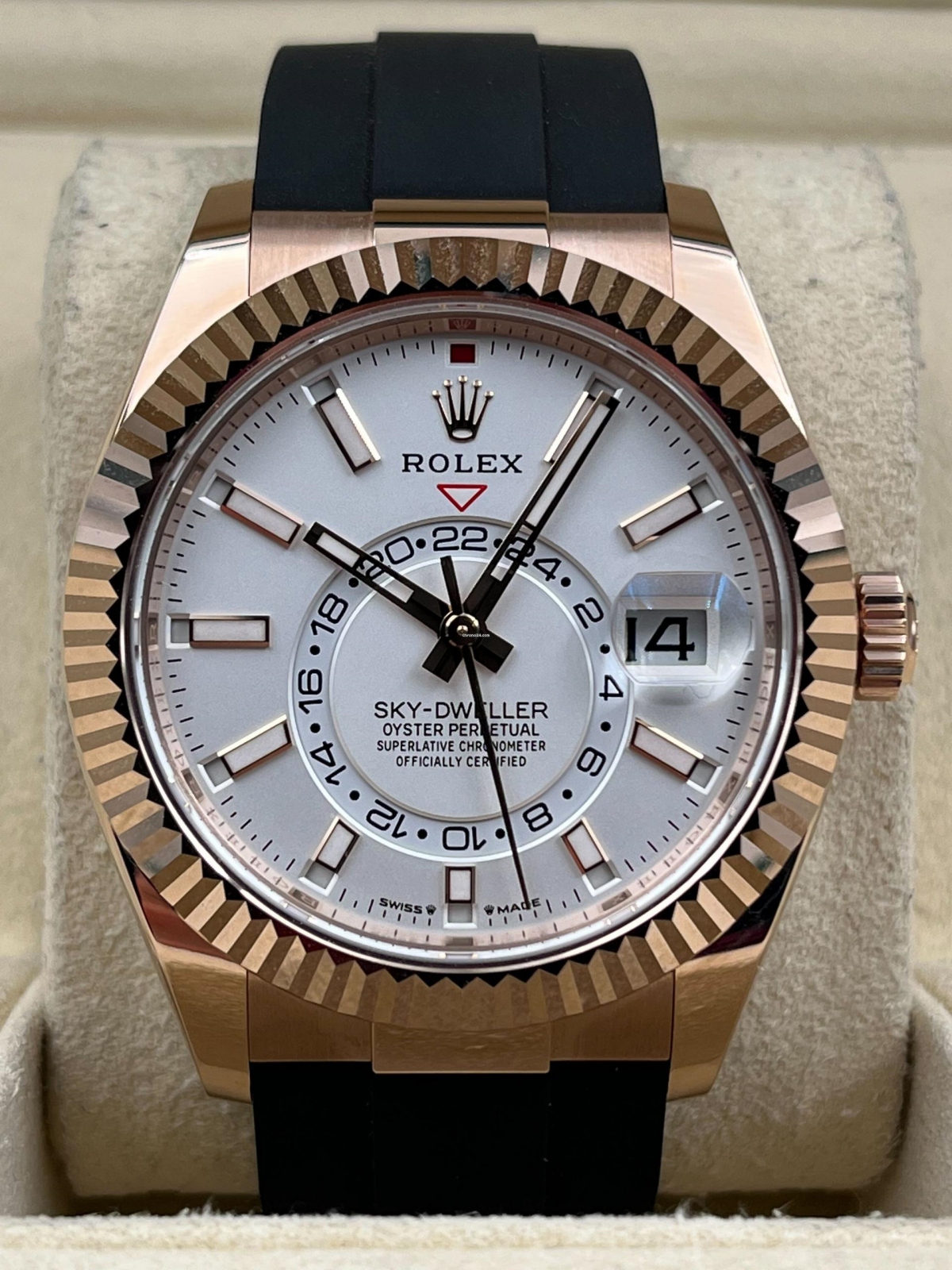 【Super Clone】ROLEX Sky-Dweller 42mm Rose Gold White Dial Oysterflex - 336235