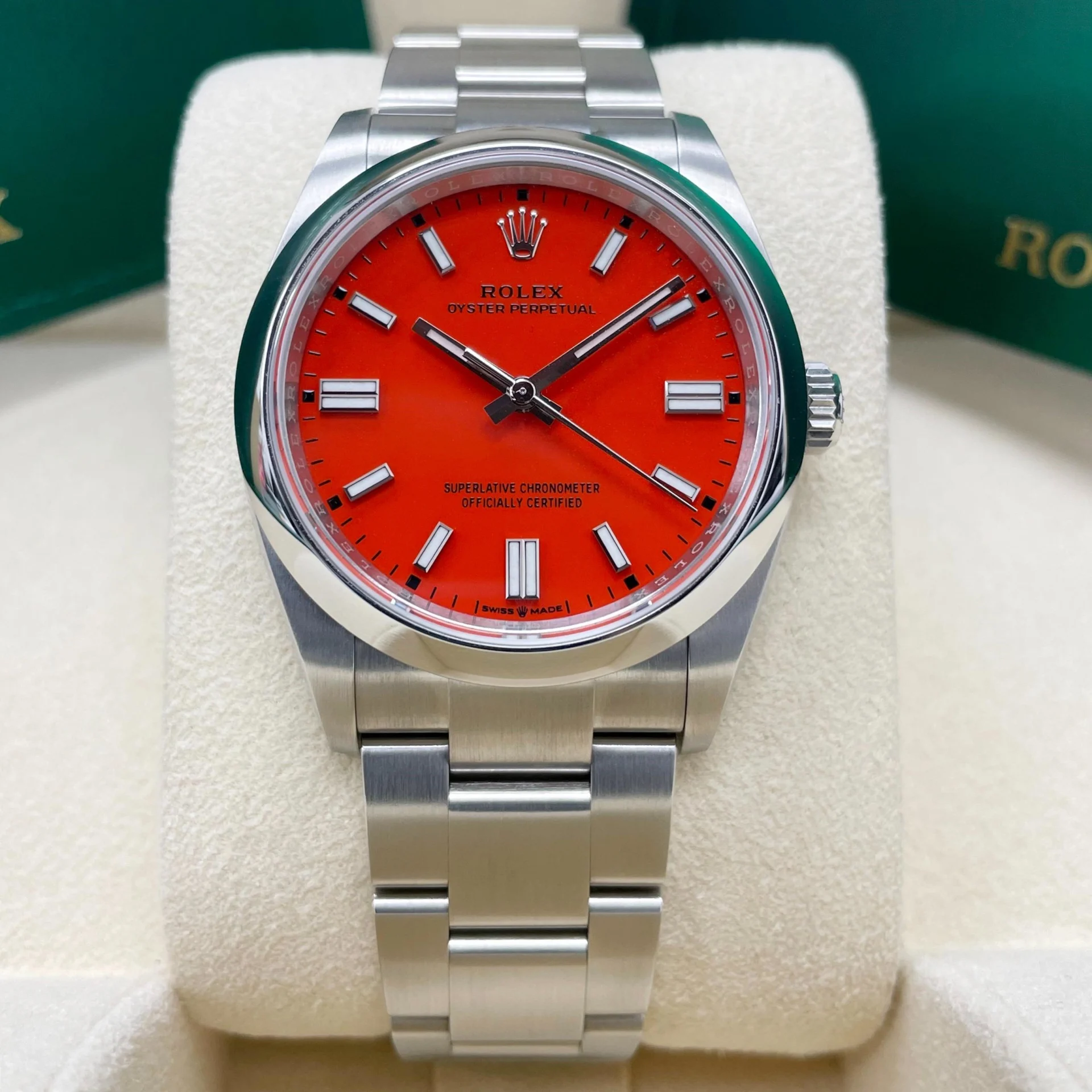 【Super Clone】ROLEX Oyster Perpetual 36mm 126000-0007 Coral Red Dial Steel Watch