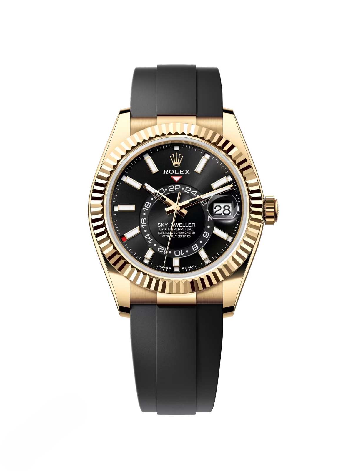 【Super Clone】ROLEX  Sky-Dweller 42mm Yellow Gold Black Dial Oysterflex - 336238