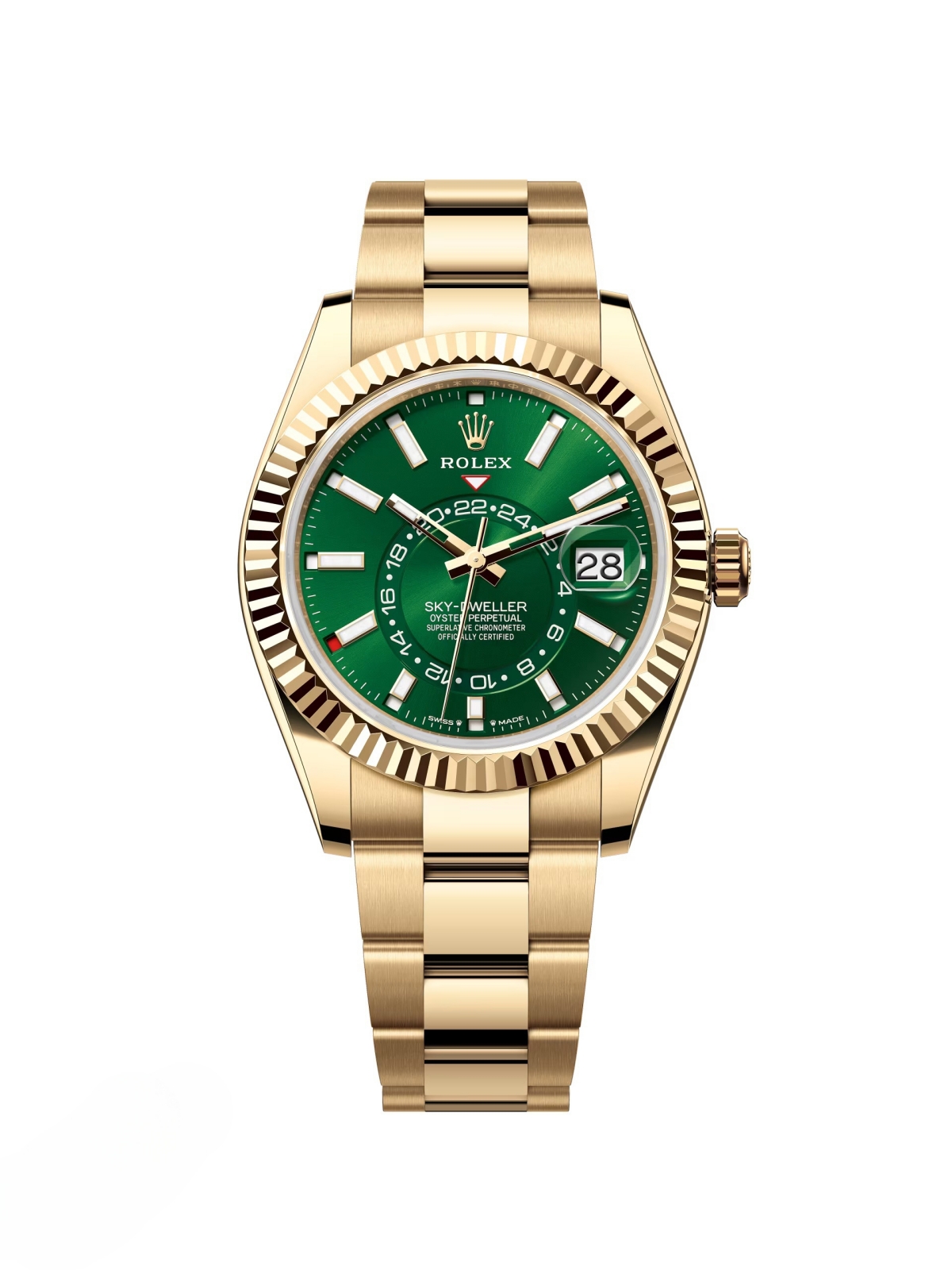 【Super Clone】ROLEX Sky-Dweller 42mm 336938-0007/0008 Yellow Gold Bright Green Dial Jubilee