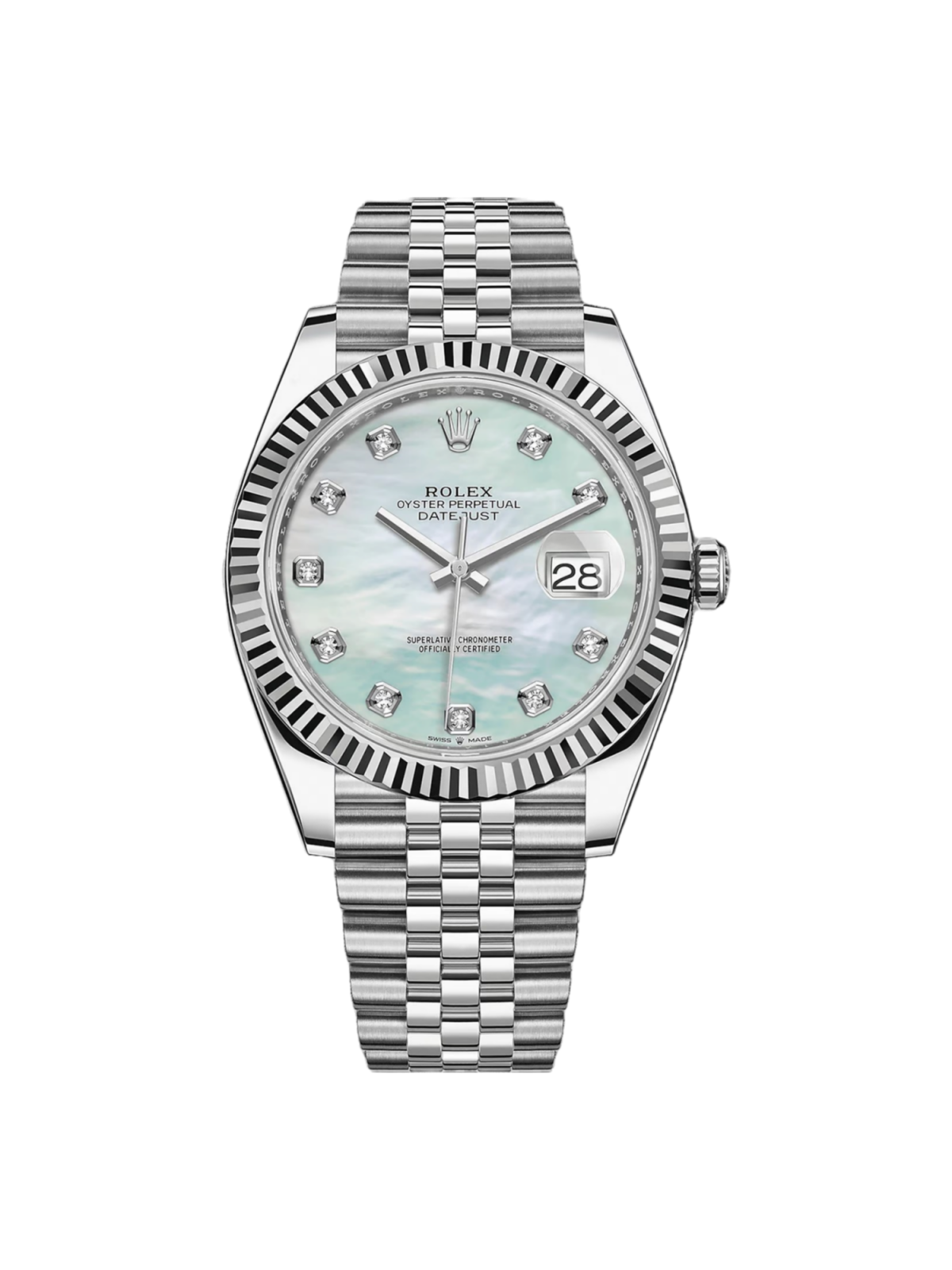 【Super Clone】ROLEX  Datejust 41 Mother of Pearl Diamond Stainless Steel Fluted Oyster - 126334