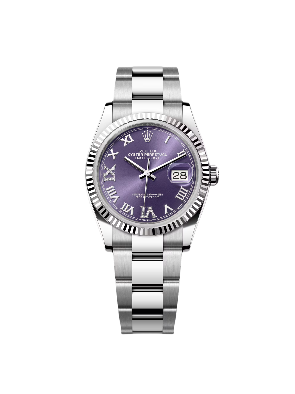 【Super Clone】ROLEX  Datejust 36mm 126234 Datejust Aubergine Purple Diamond Roman Oyster Stainless Steel
