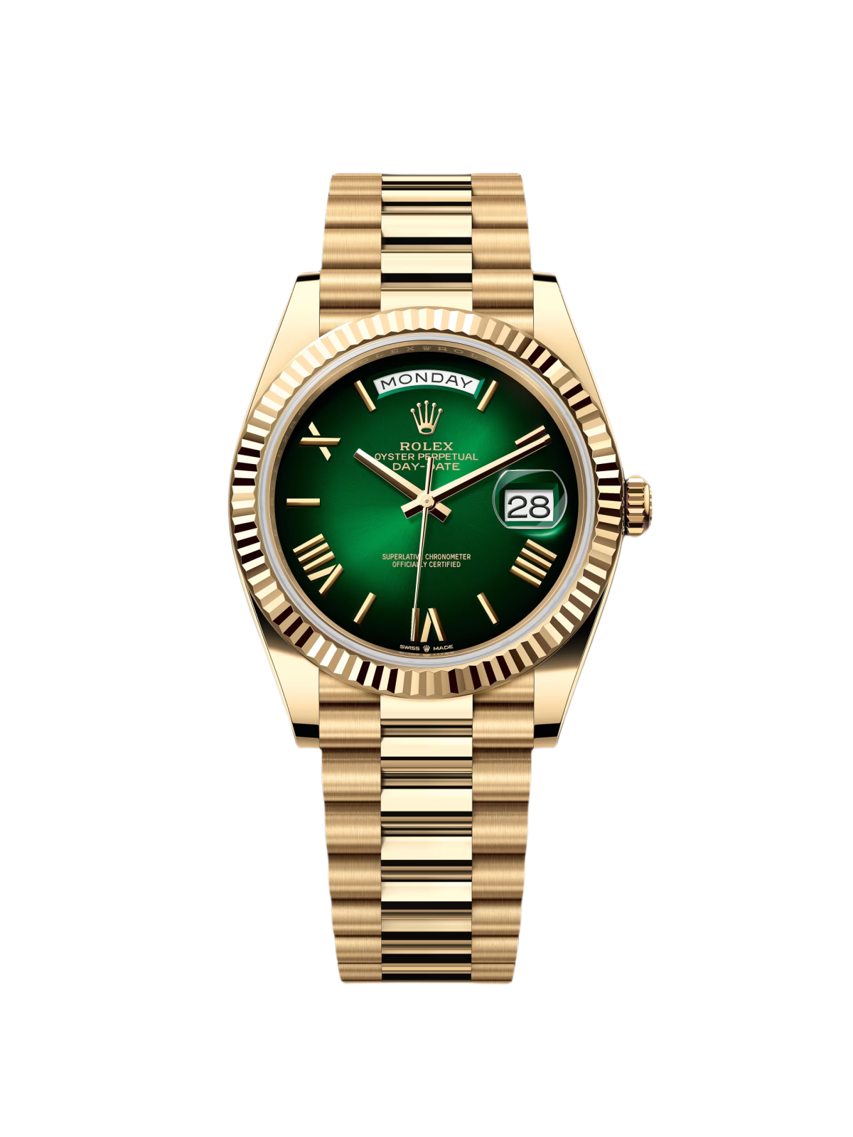 【Super Clone】ROLEX  Yellow Gold President Day Date 40mm Green Roman Ombre Dial - 228238