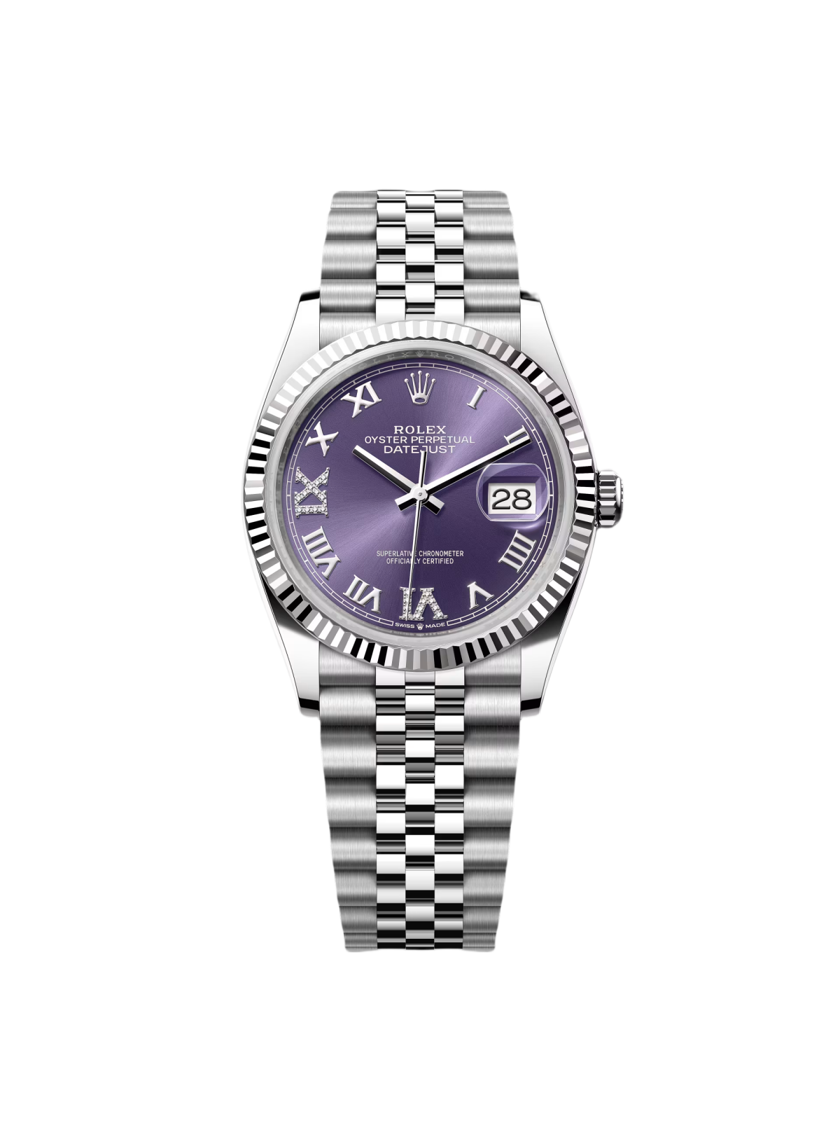 【Super Clone】ROLEX  Datejust 36mm 126234 Datejust Aubergine Purple Diamond Roman Oyster Stainless Steel