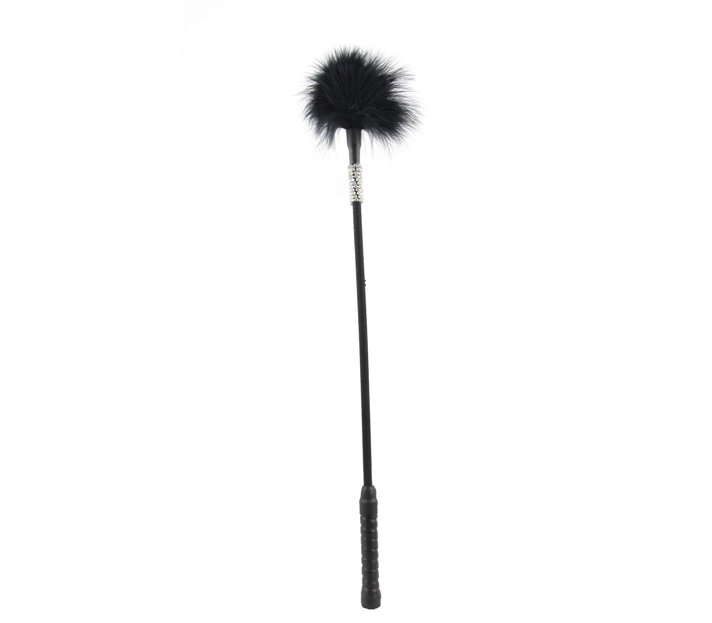 Love in Leather Black Marabou Style Feather Tickler with Diamante Wrap Detail and Leatherette Handle Crop