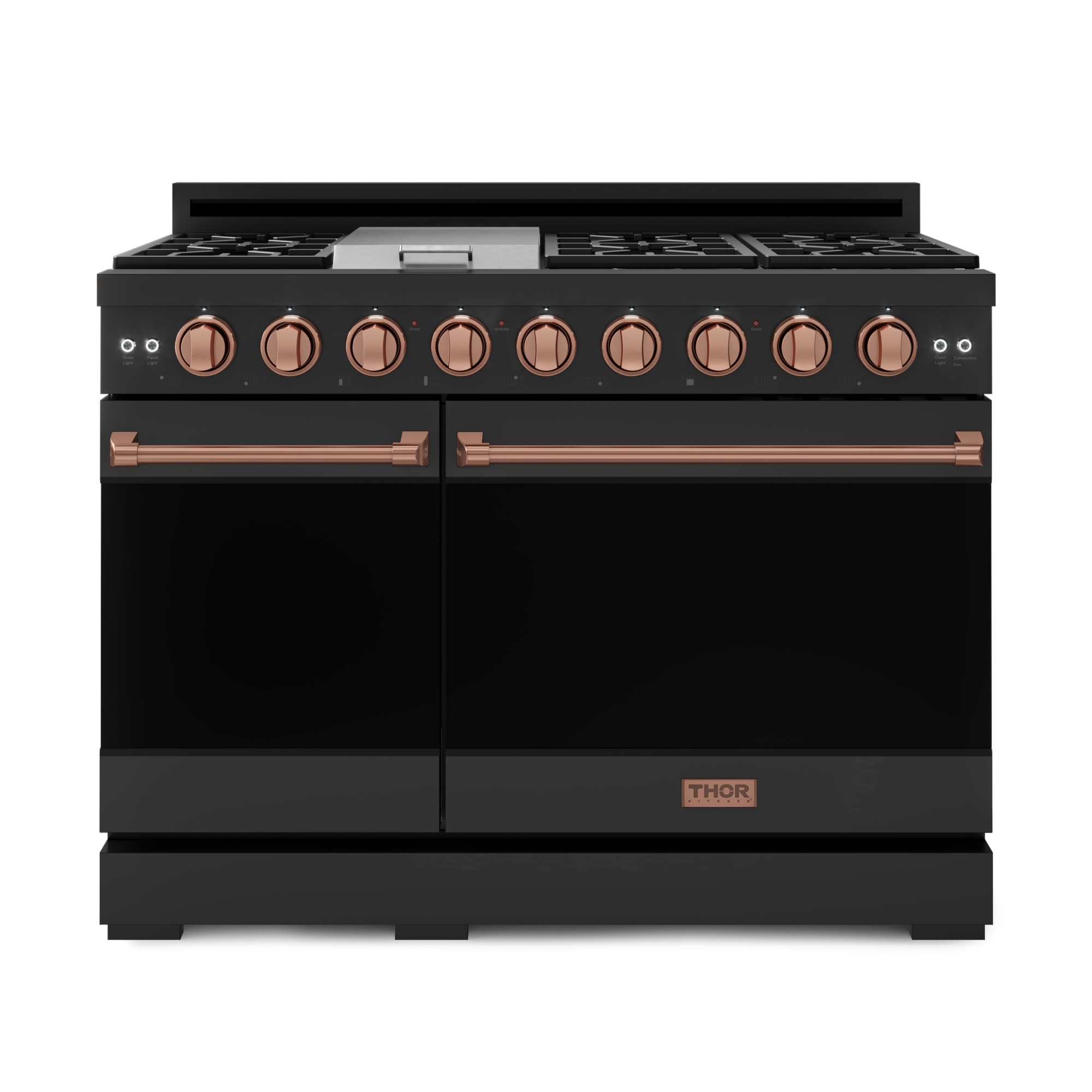 Thor Kitchen Gordon Ramsay Series 48-in 7 burners 4.6-cu ft / 2.2-cu ft Convection Oven Freestanding Double Oven Gas Range ( Matte Black with Rose Gold Accents )