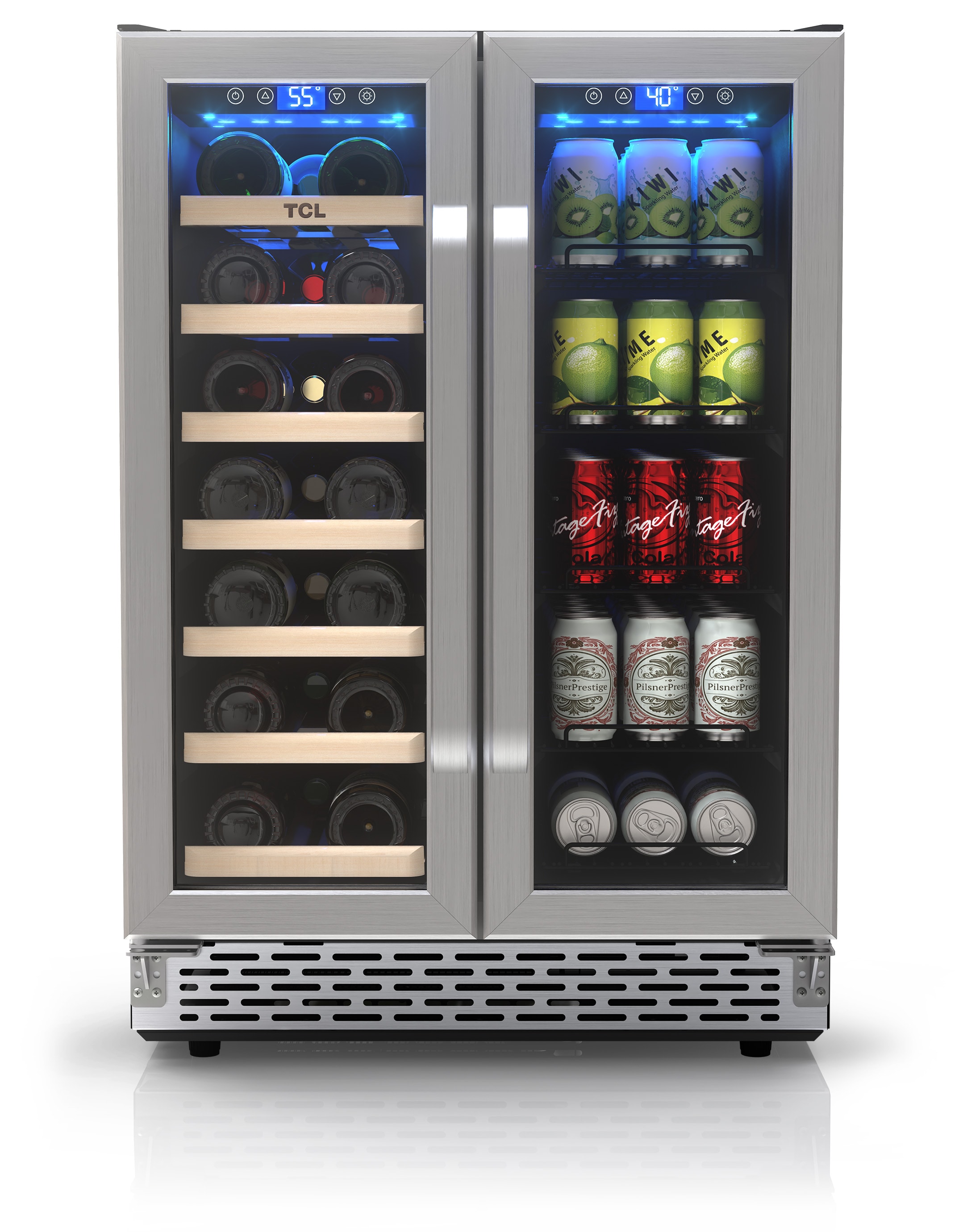 TCL 23.4-in W 20 -Bottles Stainless Steel Dual Zone Cooling Built-in/Freestanding Indoor Wine Cooler